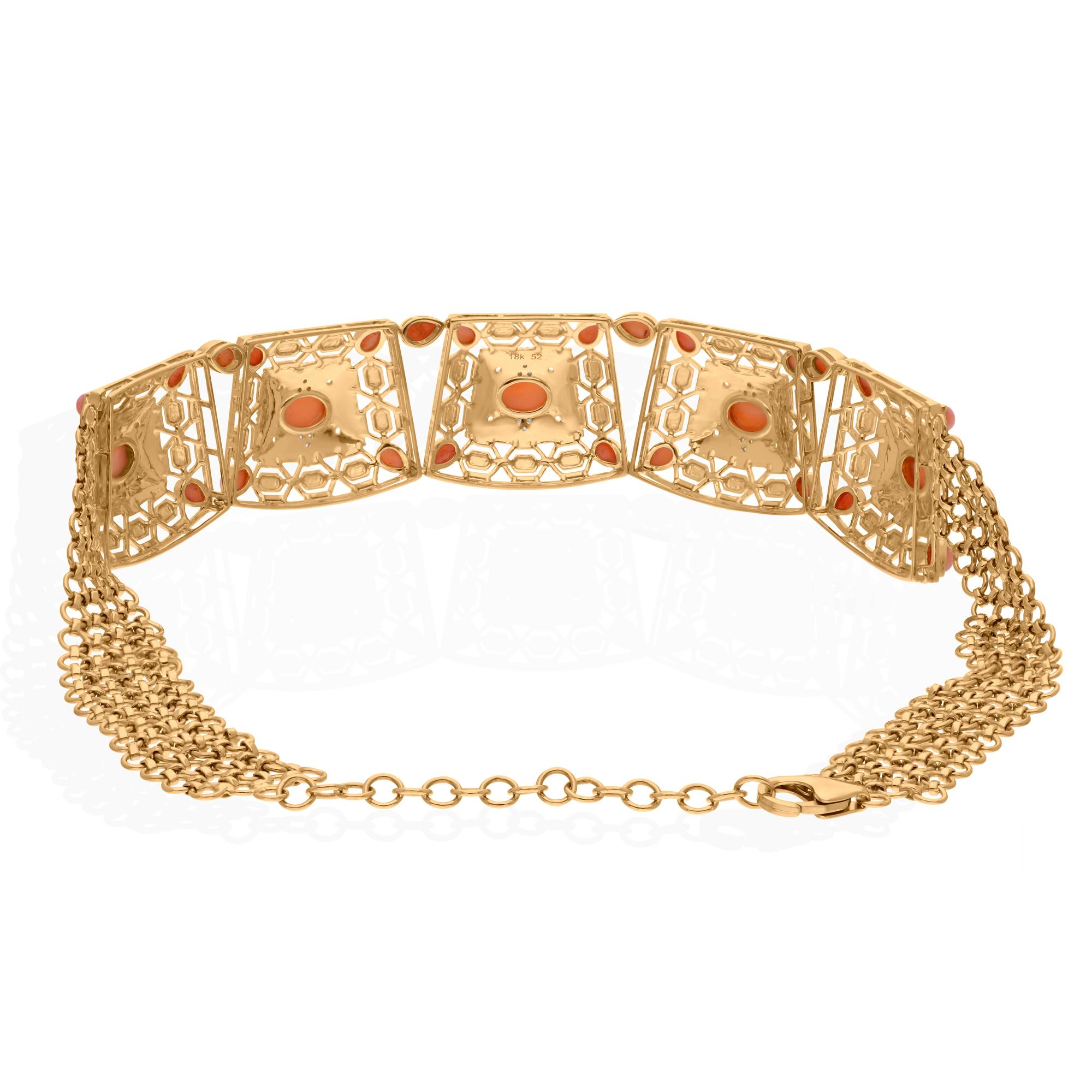 Cast from 18-karat gold, these exquisite necklace is handset with 9.18 Carats coral gemstone and 0.35 carats of sparkling diamonds.

FOLLOW SPECTRUM JEWELS storefront to view the latest collection & exclusive pieces. Spectrum Jewels is proudly rated