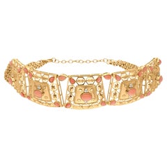 Koralle Edelstein Choker Halskette Diamant 18 Karat Gelbgold Handmade Schmuck