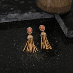 Coral Gemstone Dangle Earrings Diamond 14 Karat Yellow Gold Tassel Fine Jewelry