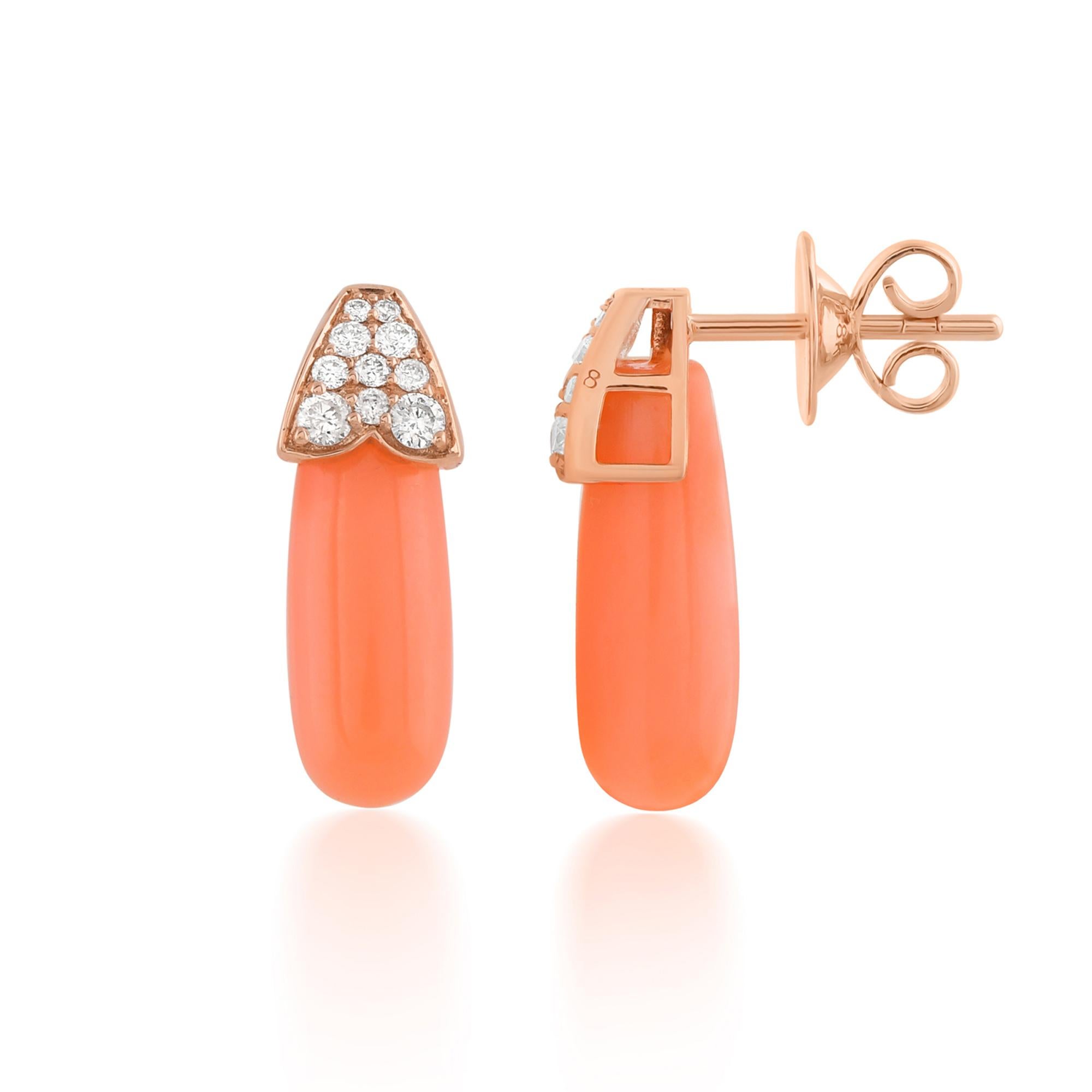 Item Code :- SEE-15628 (14k)
Gross Wt. :- 3.88 gm
14k Rose Gold Wt. :- 1.93 gm
Natural Diamond Wt. :- 0.30 Ct. ( AVERAGE DIAMOND CLARITY SI1-SI2 & COLOR H-I )
Coral Wt. :- 9.45 Ct.
Earrings Size :- 16 mm approx.

✦ Sizing
.....................
We