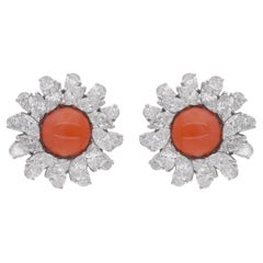 Pendientes Flor de Coral Diamante Oro Blanco 18 Kilates Joyería Artesanal