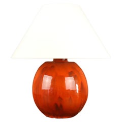 Coral-glazed ceramic lamp in the Ruelland style, 1960, France
