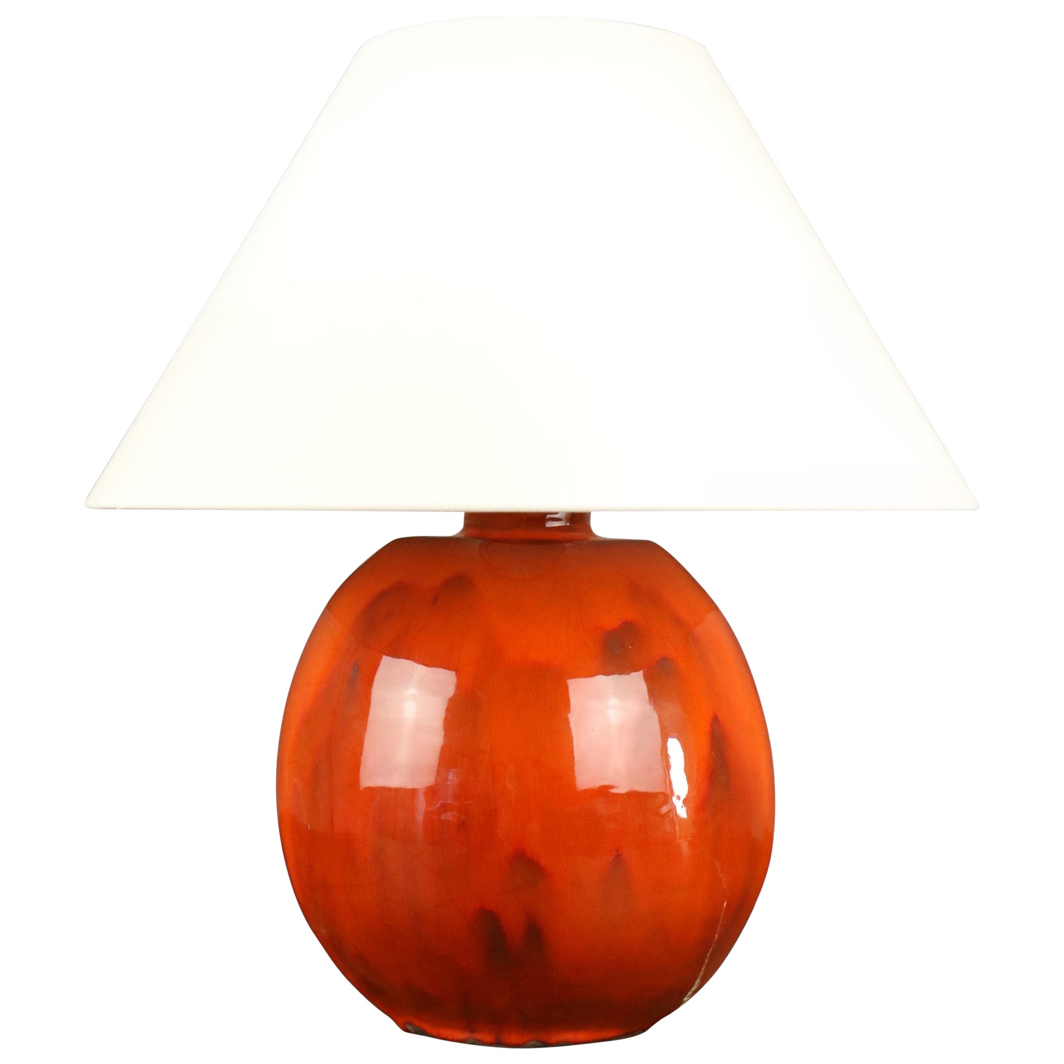 Coral-glazed ceramic lamp in the Ruelland style, 1960, France