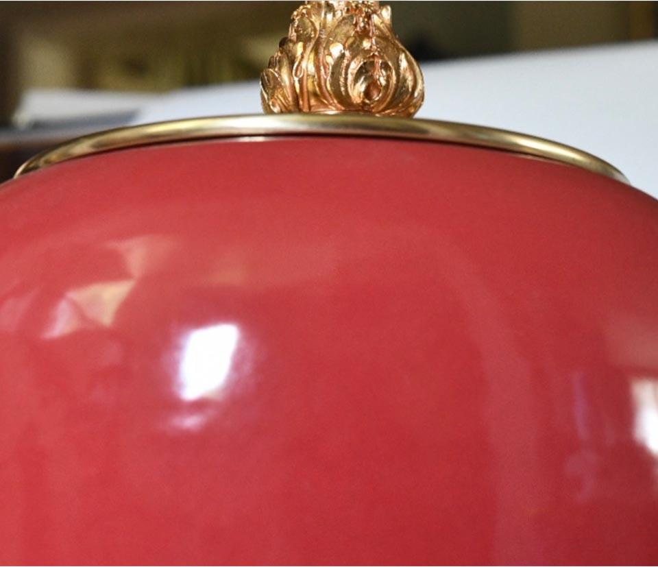 Coral Red Glazed Porcelain Lamps In Excellent Condition In New York, NY