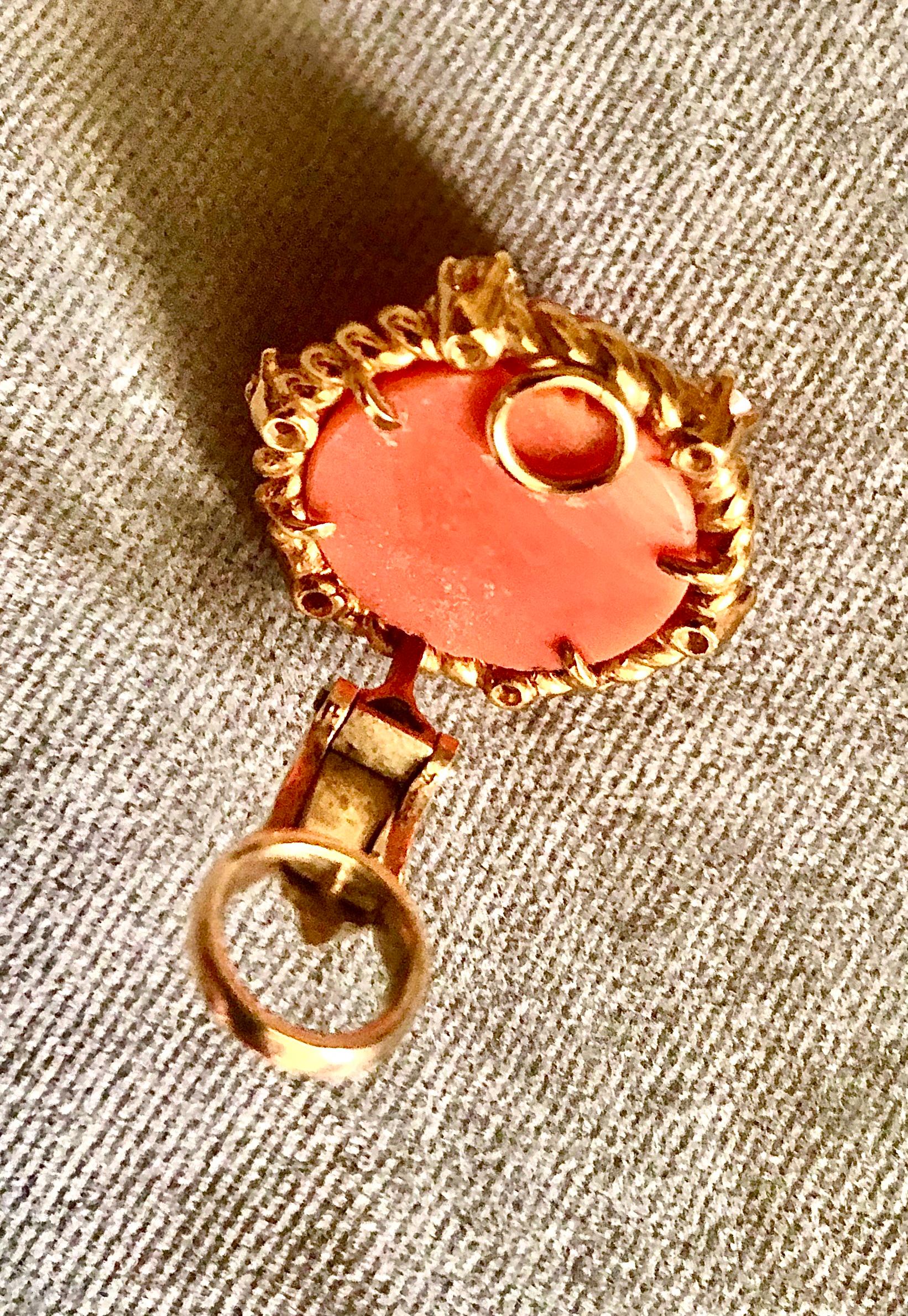 Coral, gold and diamond clip earrings In Excellent Condition For Sale In New Orleans, LA