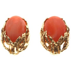 Coral Gold Ear Clips