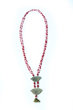 Coral Gold Jade Chinese Button Necklace