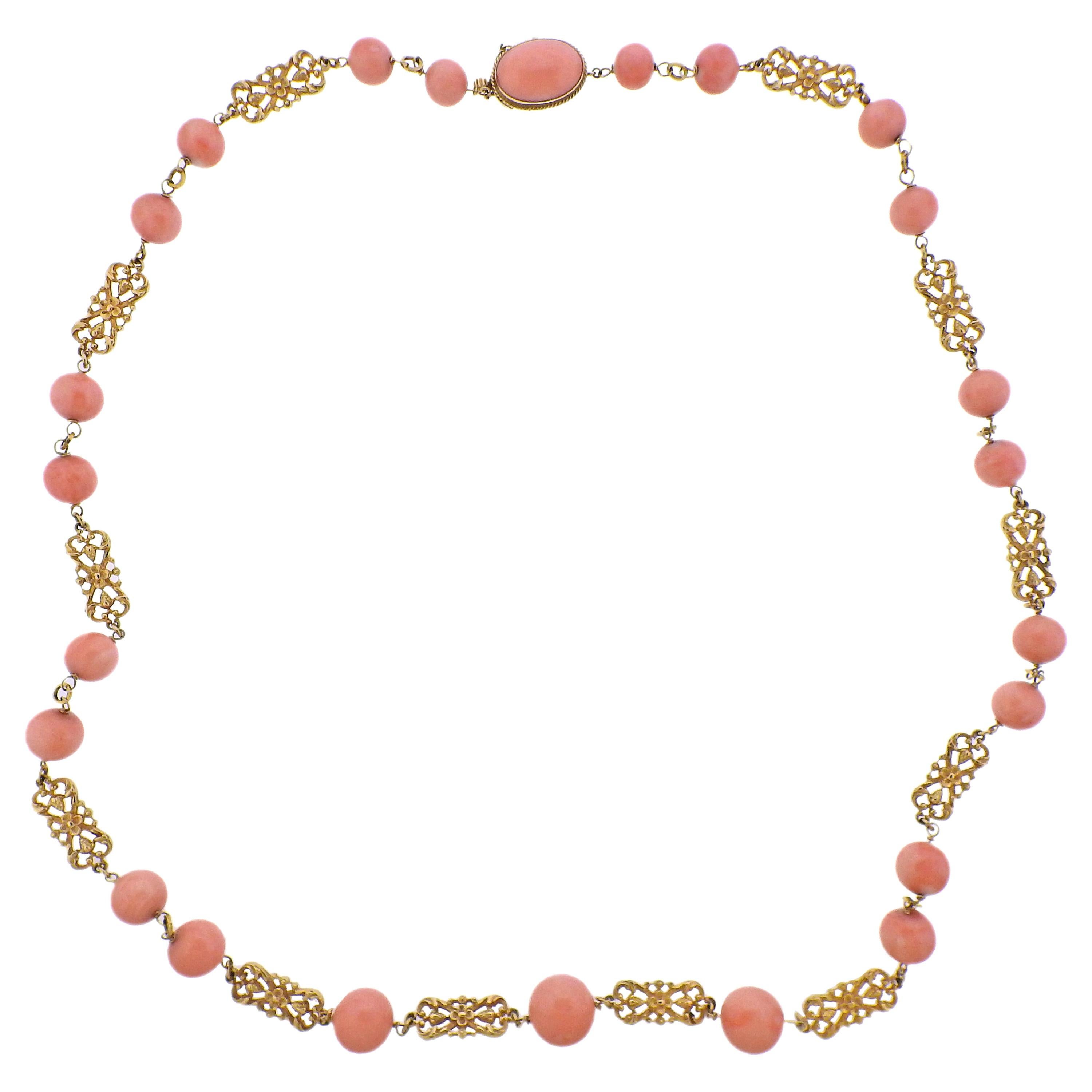 Coral Gold Long Necklace For Sale