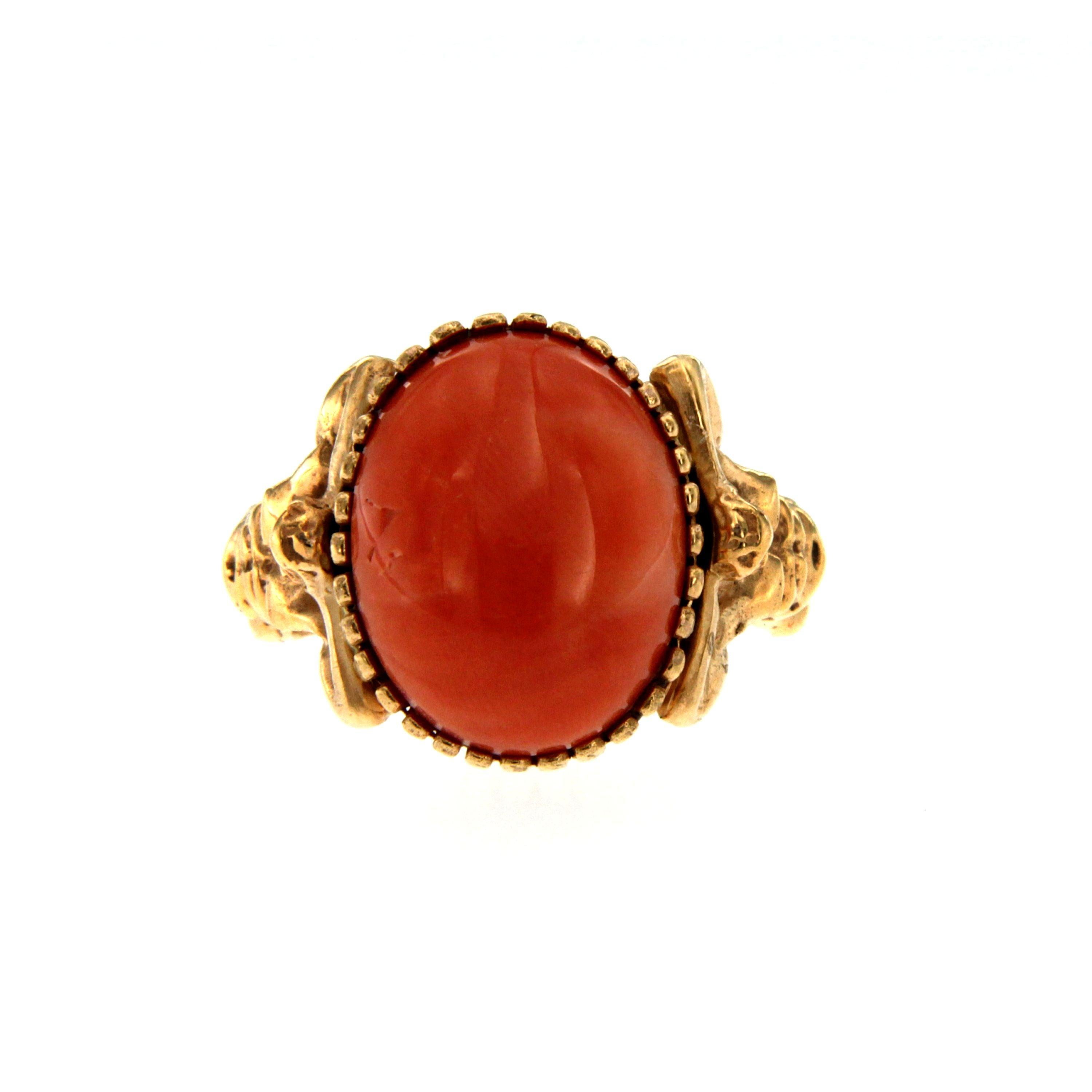 For Sale:  Coral Gold Sculptural Body Dome Unisex Ring 2
