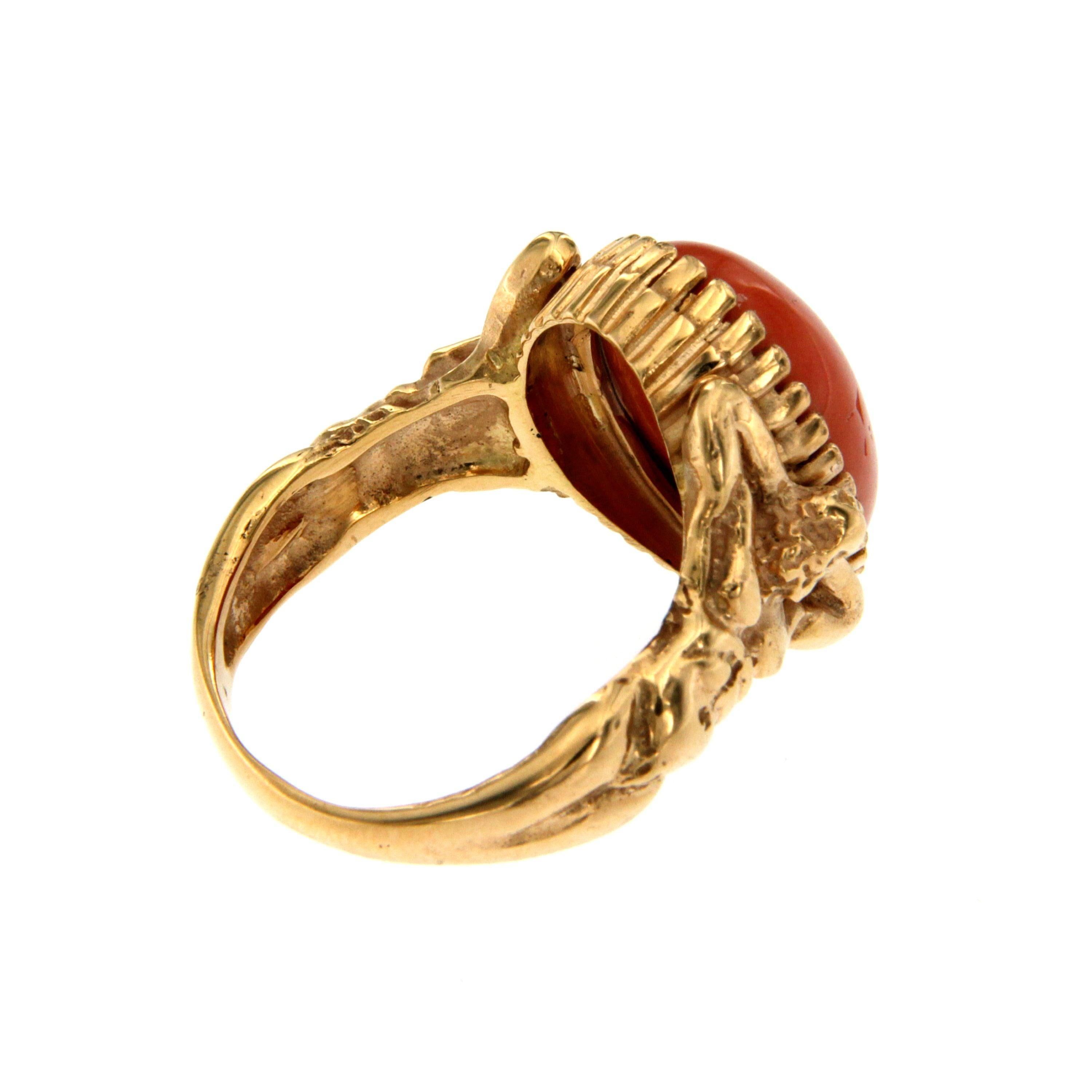 For Sale:  Coral Gold Sculptural Body Dome Unisex Ring 4