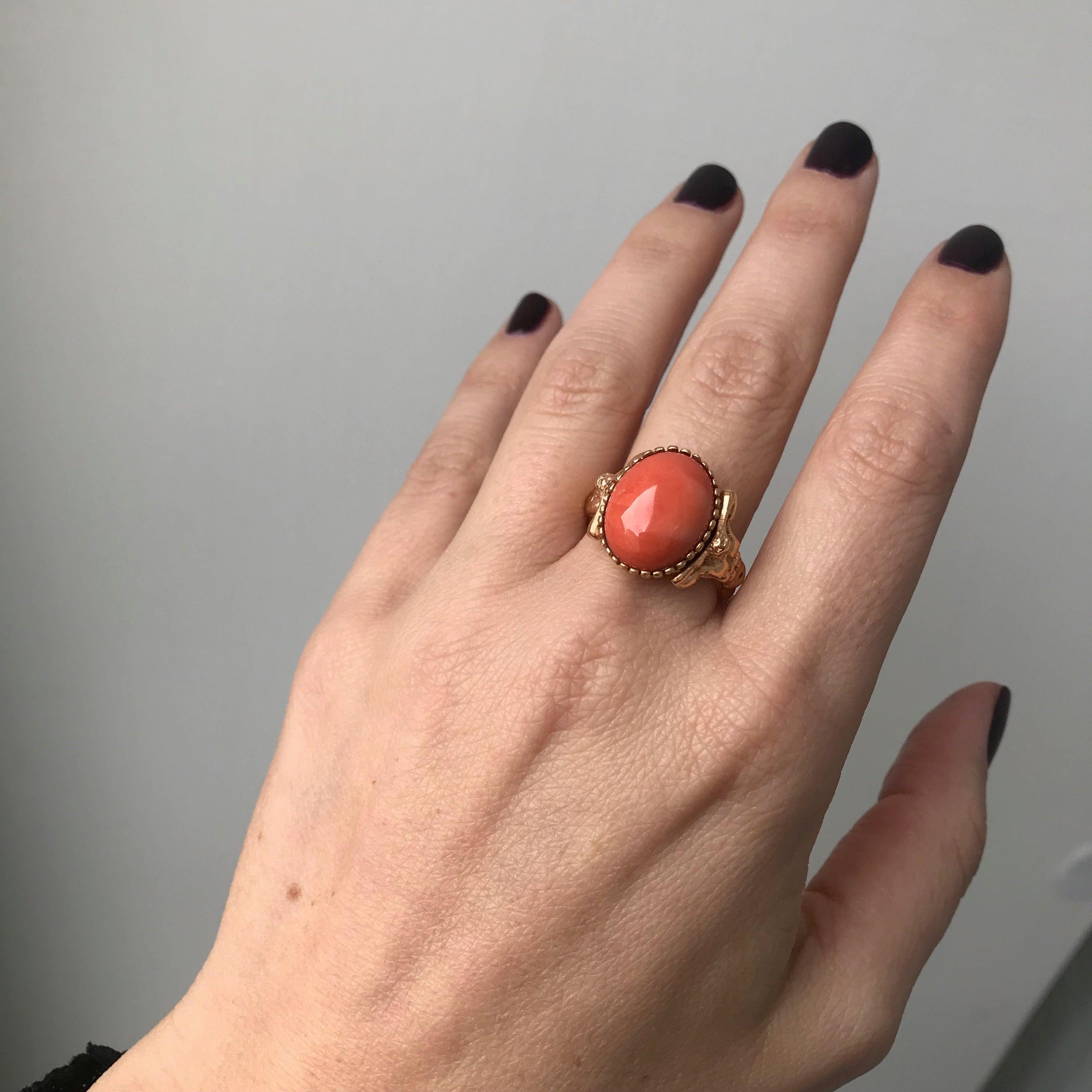 For Sale:  Coral Gold Sculptural Body Dome Unisex Ring 5