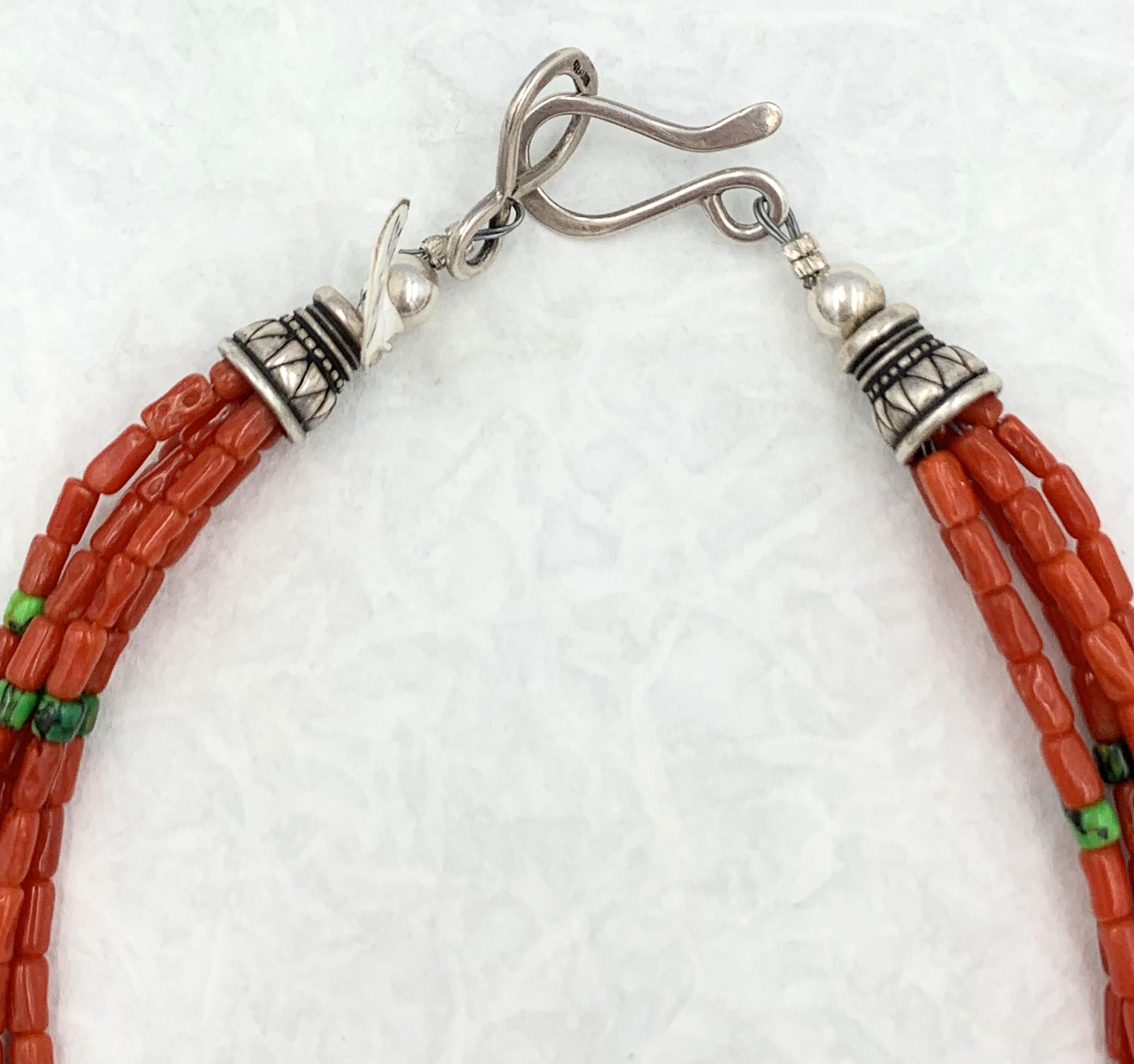 Contemporary Heishi Style Coral Beaded Necklace with Five Strands. For Sale 5