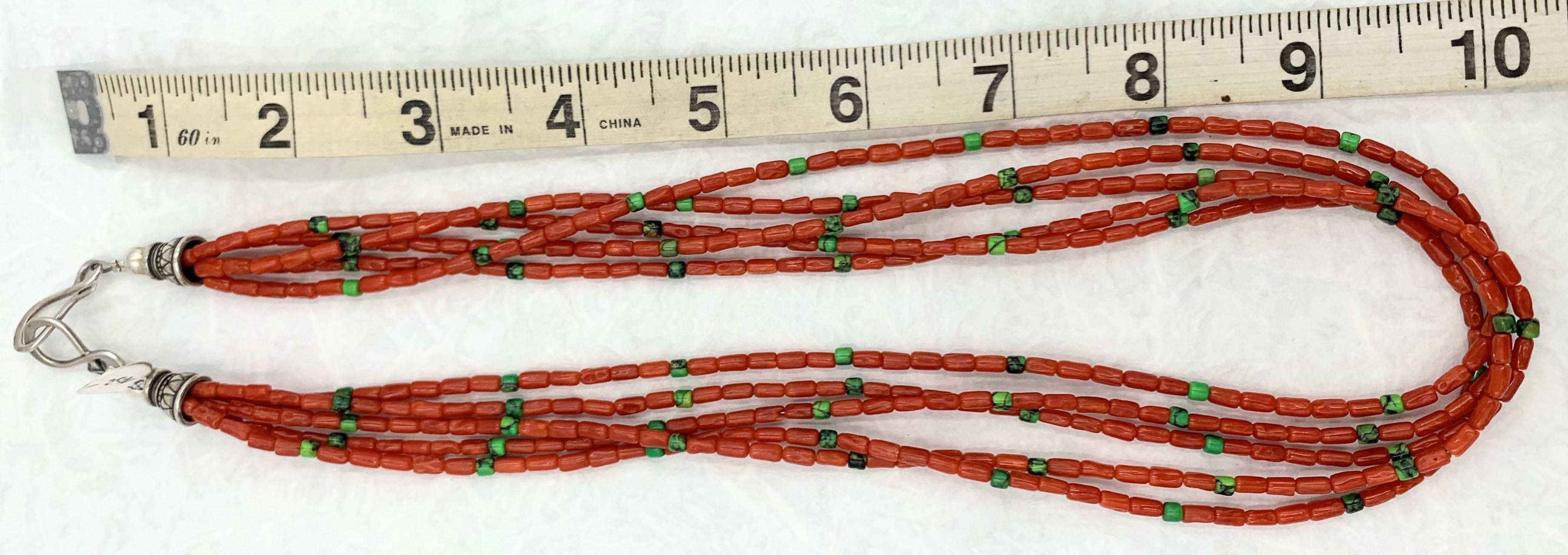 Contemporary Heishi Style Coral Beaded Necklace with Five Strands. For Sale 10