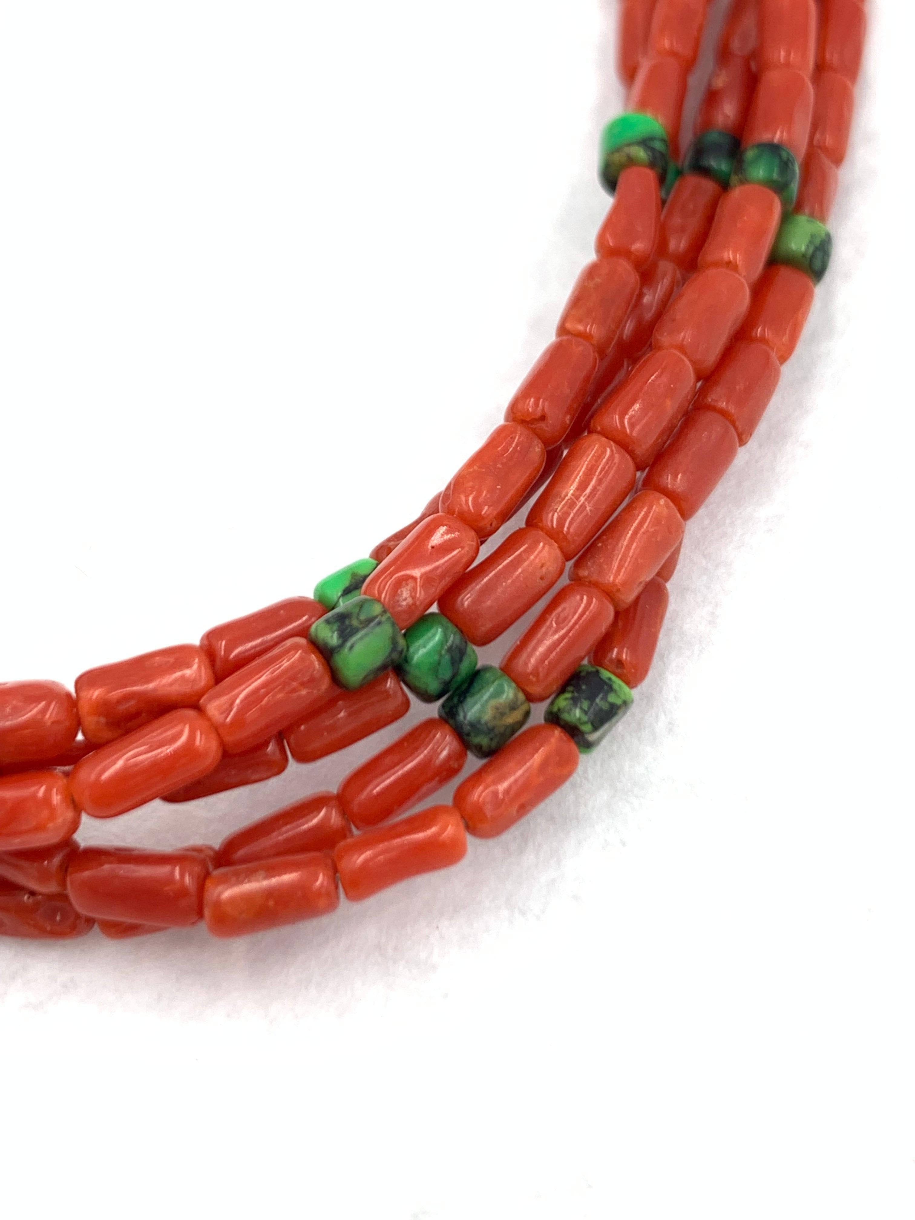 Contemporary Heishi Style Coral Beaded Necklace with Five Strands. In New Condition For Sale In Scottsdale, AZ