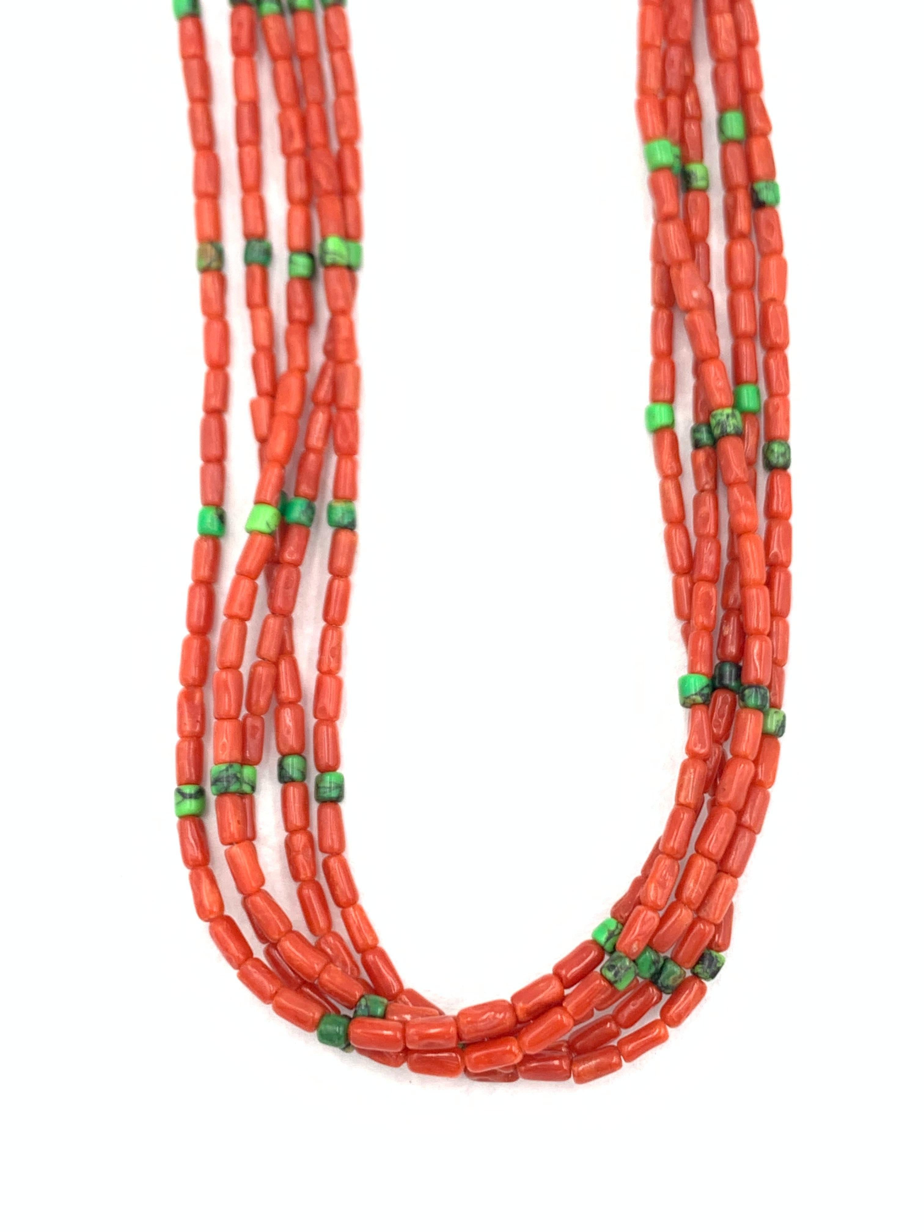 Contemporary Heishi Style Coral Beaded Necklace with Five Strands. For Sale 1