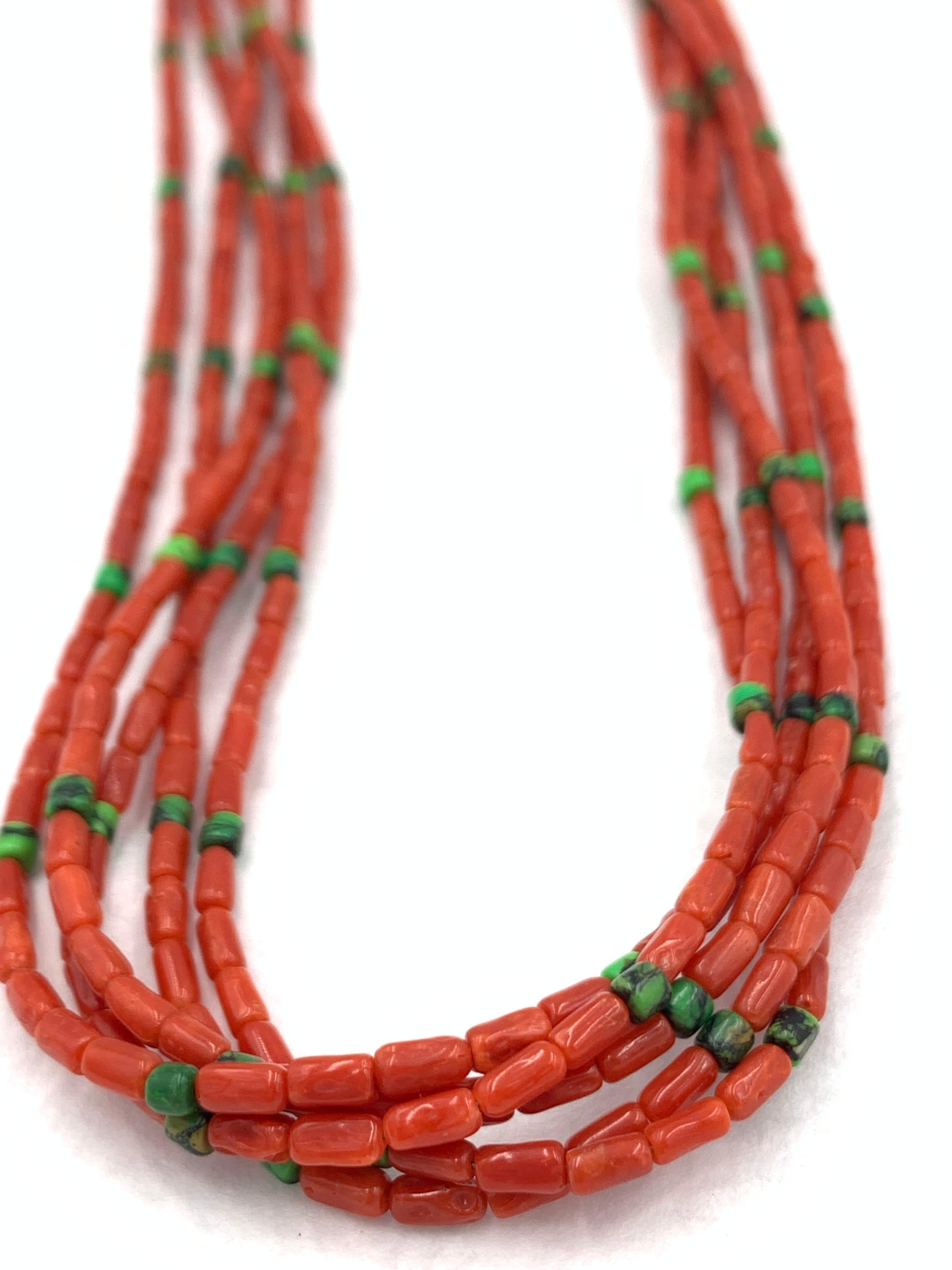 Contemporary Heishi Style Coral Beaded Necklace with Five Strands. For Sale 2