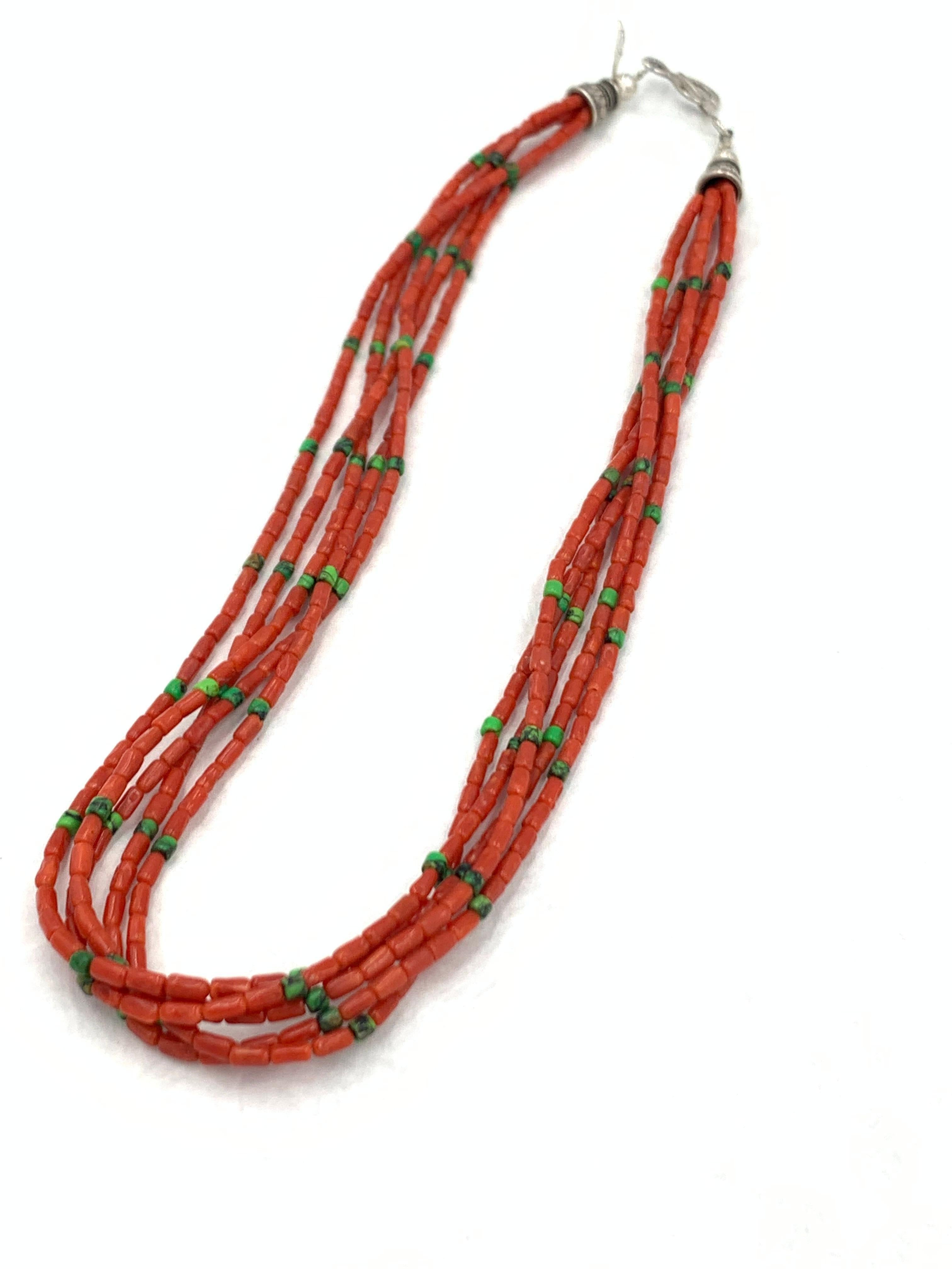 Contemporary Heishi Style Coral Beaded Necklace with Five Strands. For Sale 3