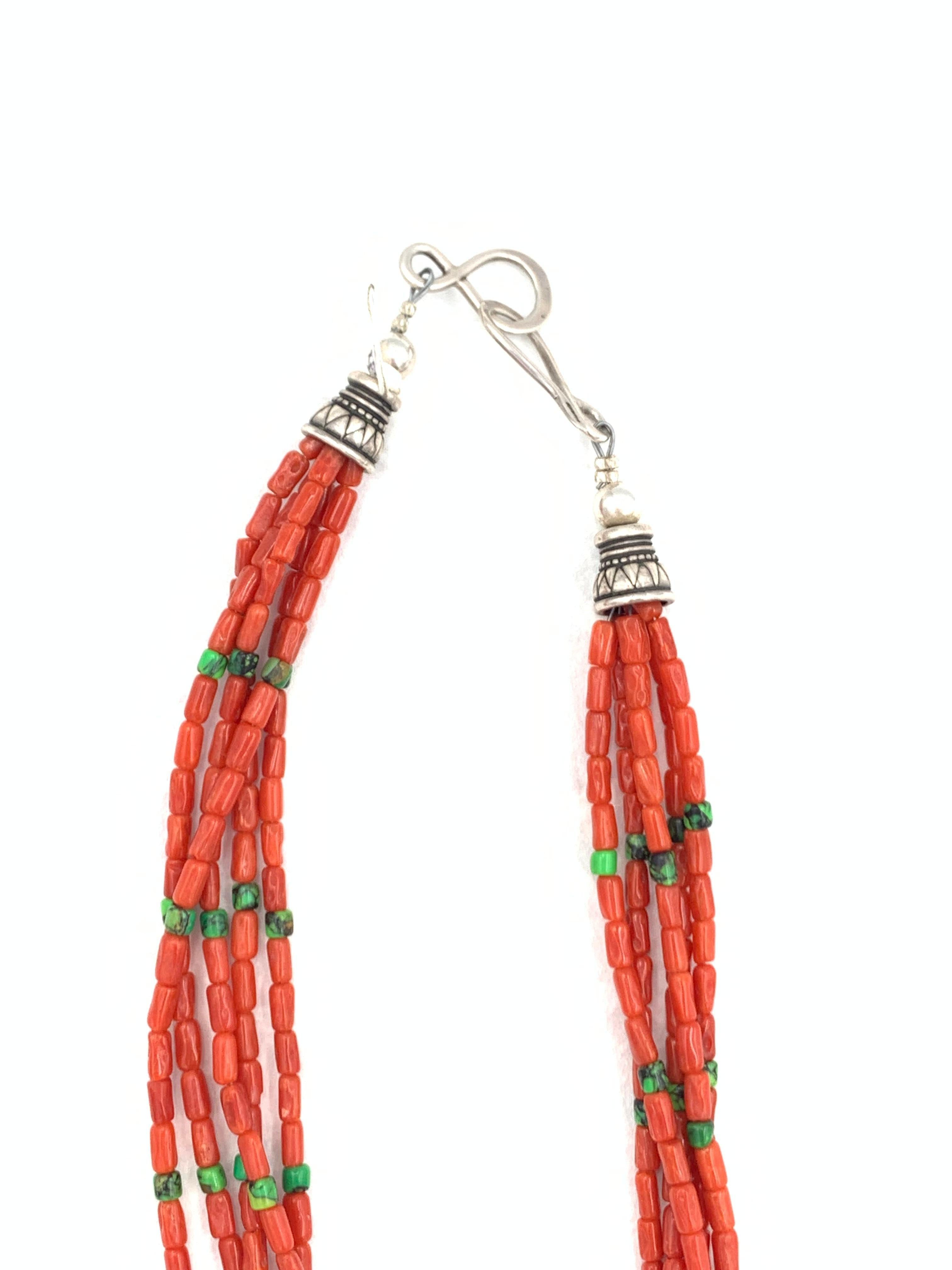 Contemporary Heishi Style Coral Beaded Necklace with Five Strands. For Sale 4