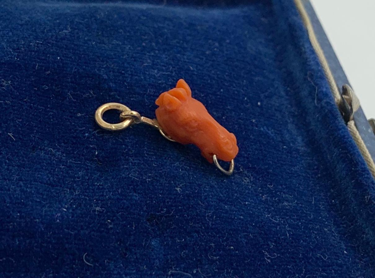 Mixed Cut Coral Horse Pendant Charm Victorian Gold Hand Carved Equestrian Riding Racing