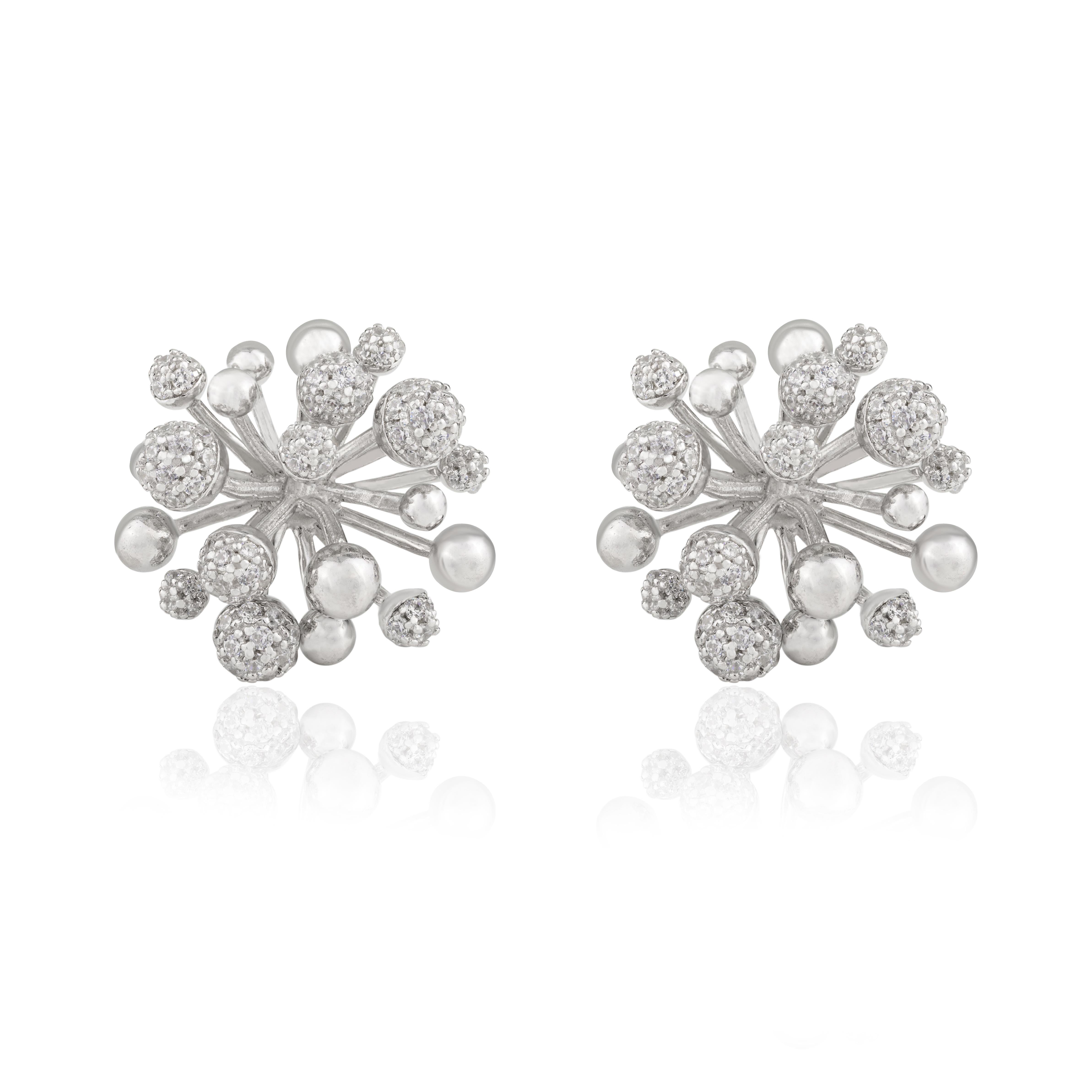 Modern Coral Inspired Zircon Floral Stud Earrings in 925 Sterling Silver Gift for Mom For Sale