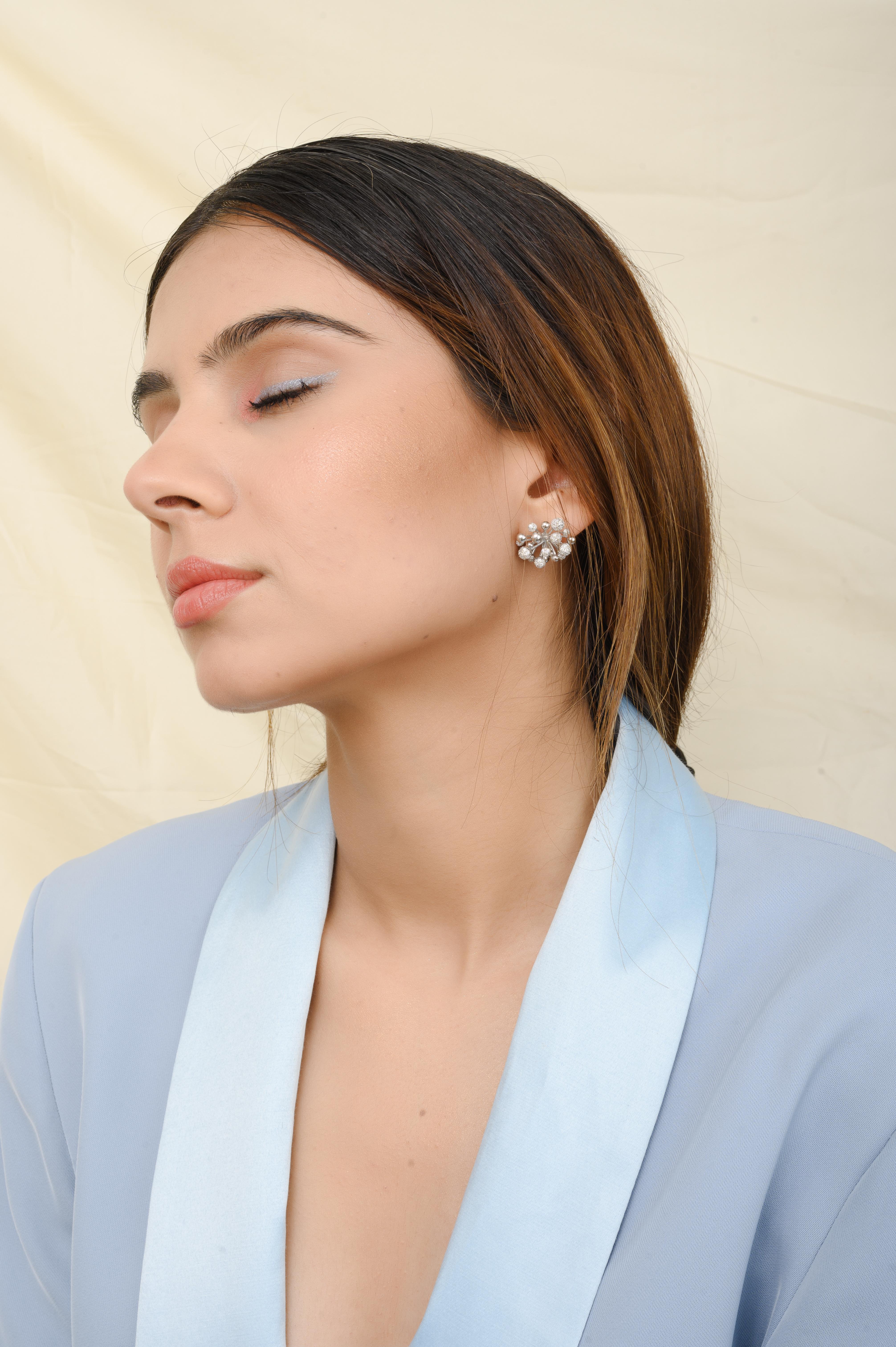 Round Cut Coral Inspired Zircon Floral Stud Earrings in 925 Sterling Silver Gift for Mom For Sale