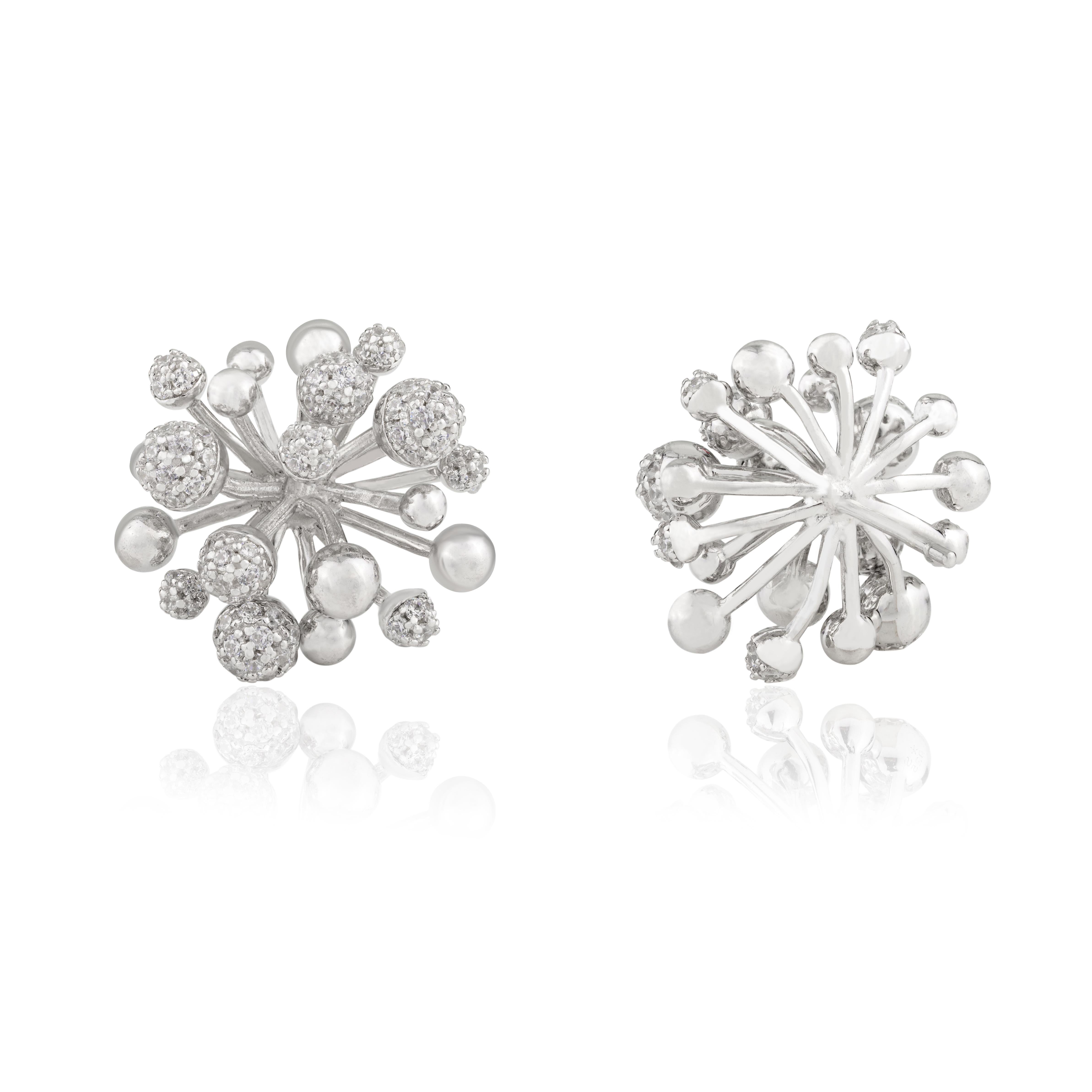 Coral Inspired Zircon Floral Stud Earrings in 925 Sterling Silver Gift for Mom For Sale 1
