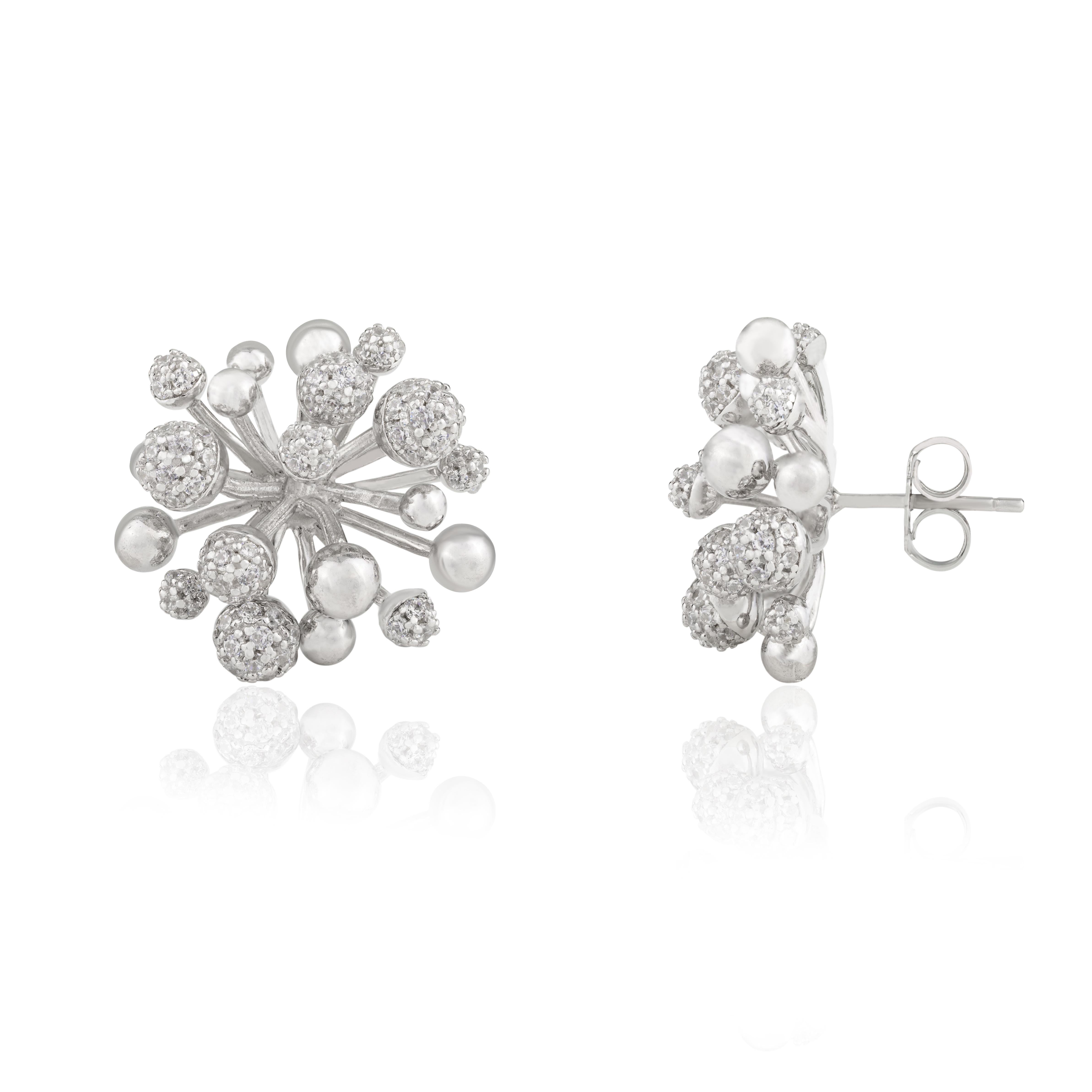 Coral Inspired Zircon Floral Stud Earrings in 925 Sterling Silver Gift for Mom For Sale 3