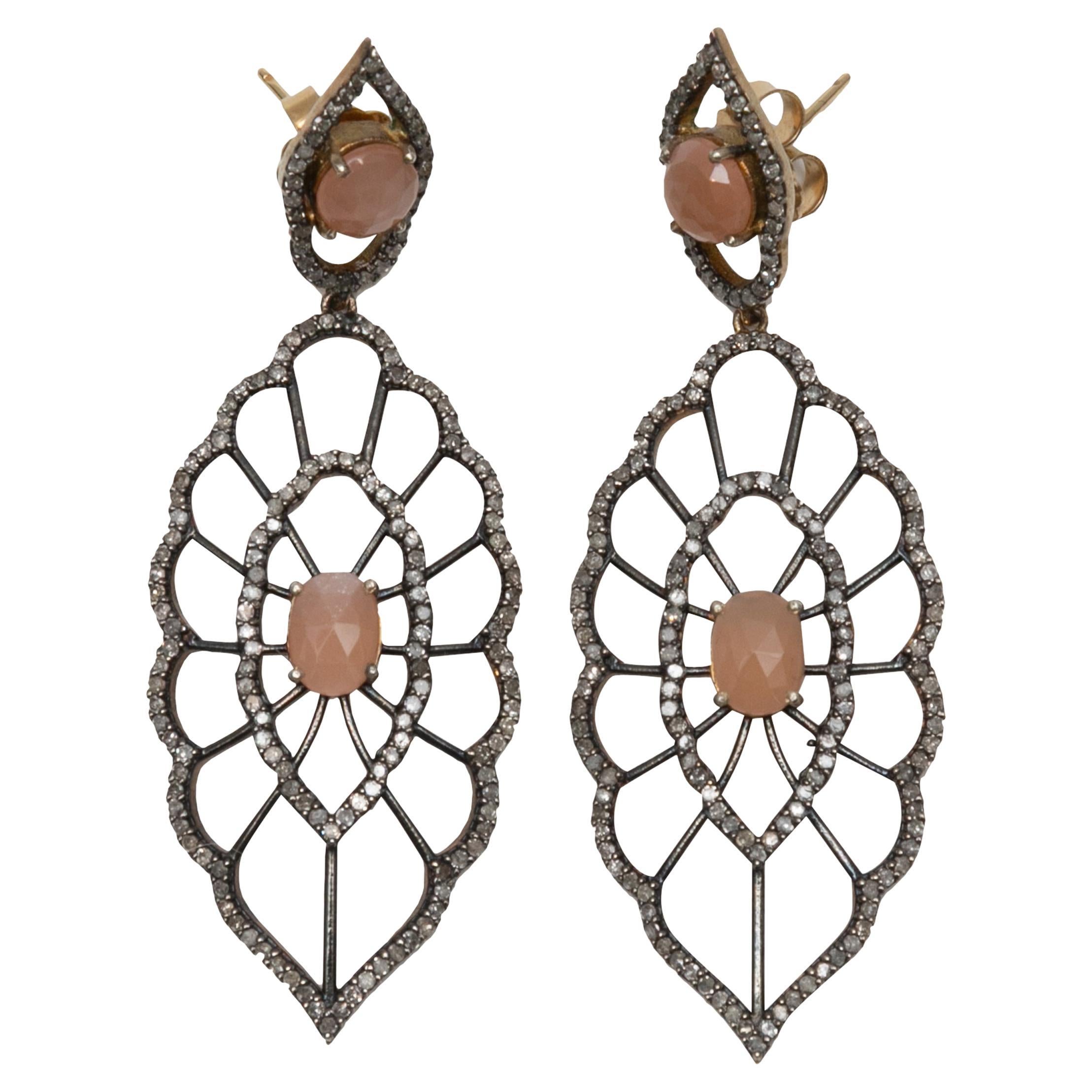 Coral Jennifer Miller Gemstone & Pave Diamond Pierced Drop Earrings