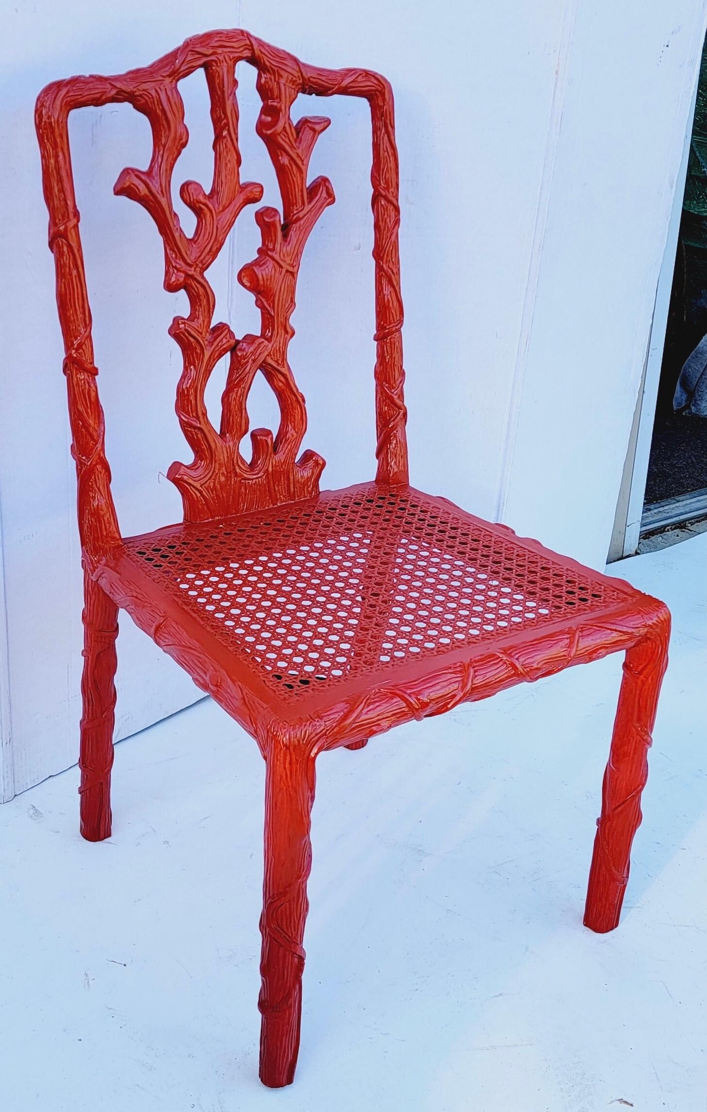 Aesthetic Movement Coral Lacquered Faux Bois Caned Side Chair Att. to Dennis & Leen