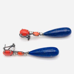 Pierre du fond des mers Lapis Lazuli Diamond Chandelier Earrings