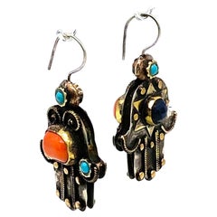 Coral & Lapis Lazuli Hamsa Drop Earrings