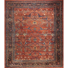 Coral Large Scale Tribal Allover Garous Knotted Wool Antique Persian Bidjar Rug