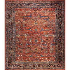 Coral Large Scale Tribal Allover Garous Knotted Wool Antique Persian Bidjar Rug