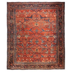 Coral Large Scale Tribal Garous Design Knotted Wool Antique Persian Bidjar Rug