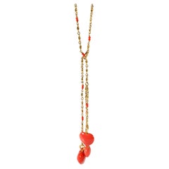 Coral Lariat Necklace with Hearts Necklace in 20k Yellow Gold
