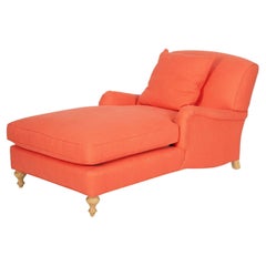 Coral Linen Chaise Lounge with Cerused Oak Feet