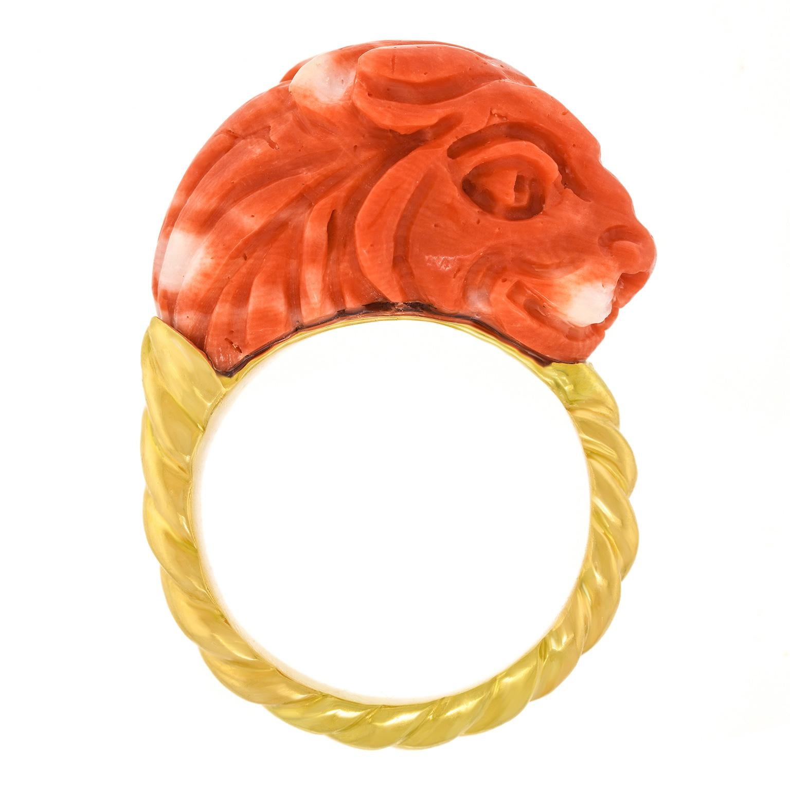 Cabochon Coral Lion Ring