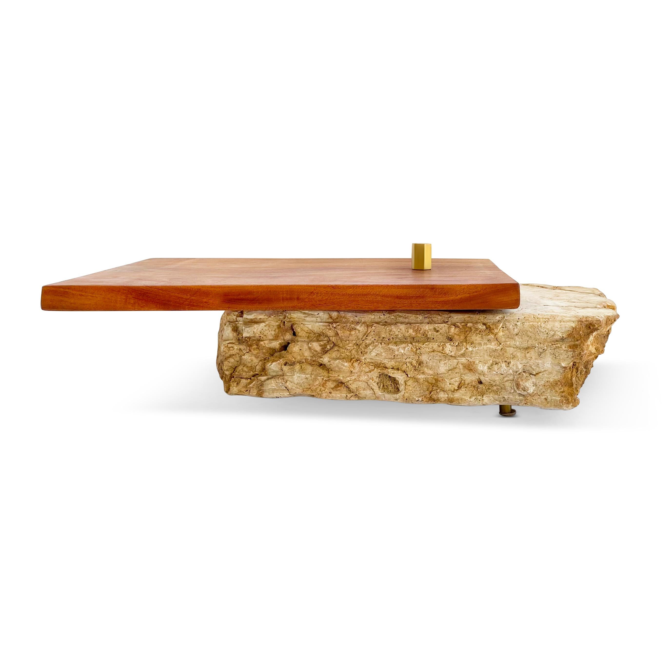 Organic Modern Arpegio II: Dynamic Coral & Mahogany Rotating Table For Sale