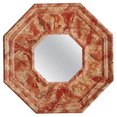 Coral Marbleized Hexagonal Wall Mirror, Italy 1960s