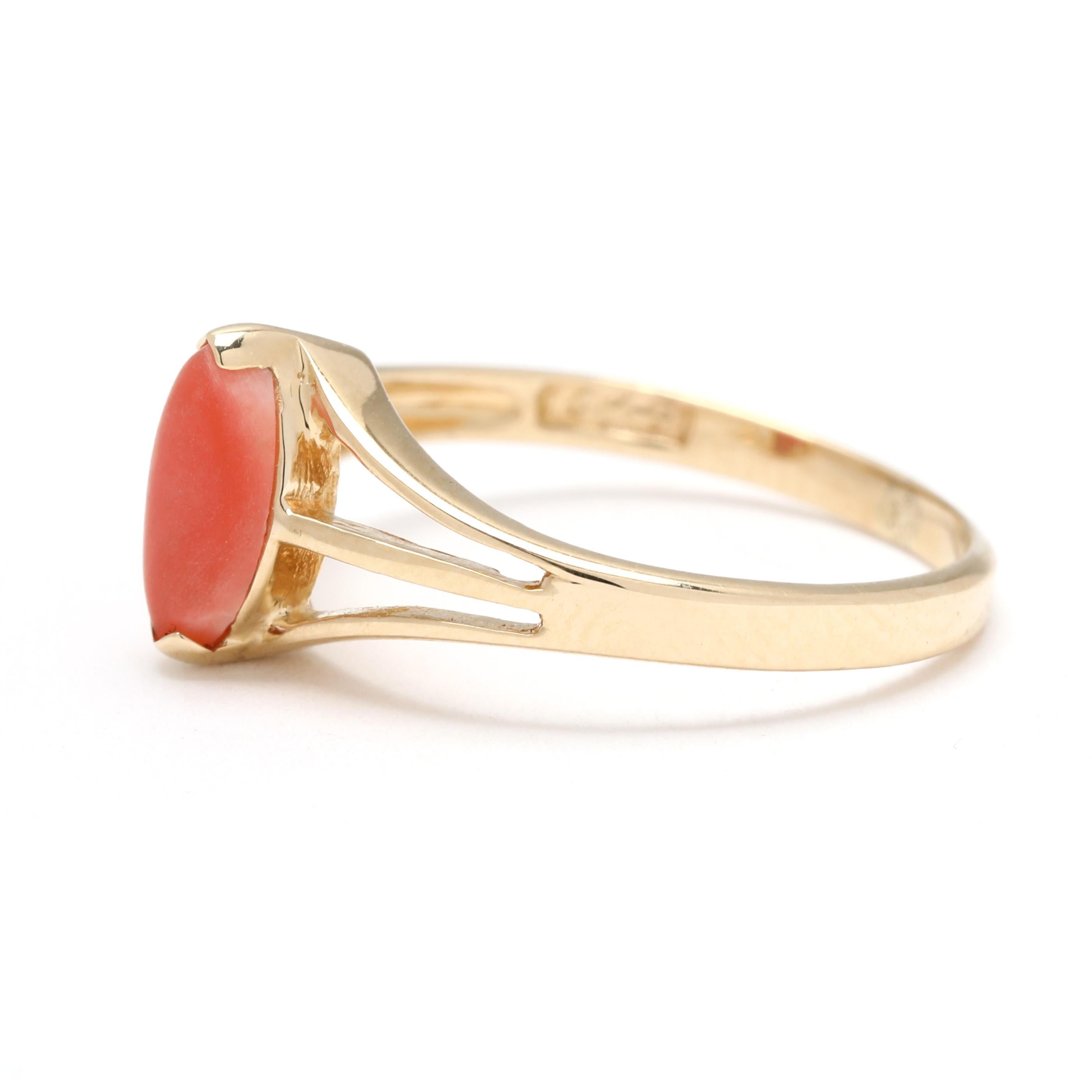 Koralle Marquise Navette Ring, 14k Gelbgold, Ring Größe 4,5 im Zustand „Gut“ im Angebot in McLeansville, NC