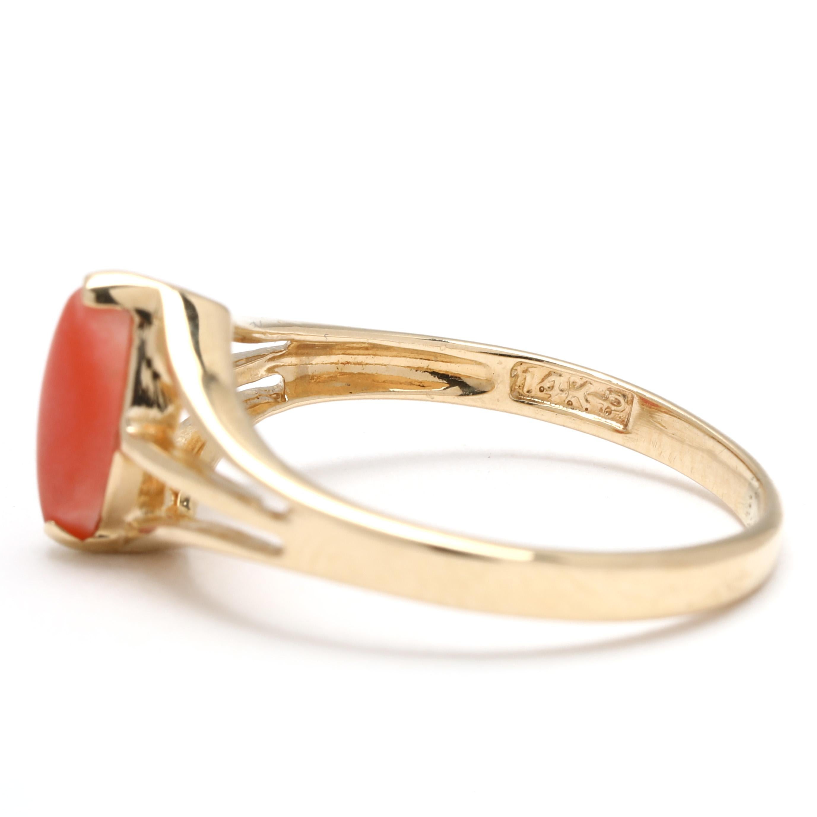 Koralle Marquise Navette Ring, 14k Gelbgold, Ring Größe 4,5 für Damen oder Herren im Angebot