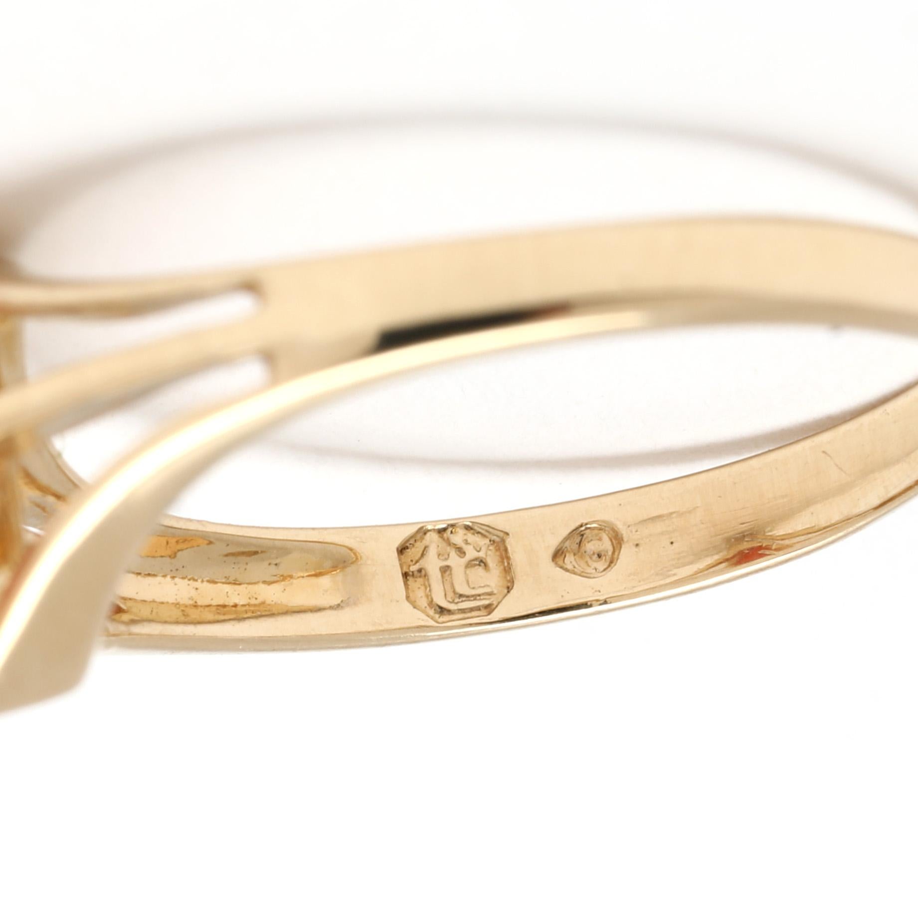 Koralle Marquise Navette Ring, 14k Gelbgold, Ring Größe 4,5 im Angebot 1