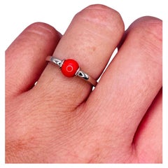 Coral modern minimalist ring 18KT white gold natural coral undyed 6mm