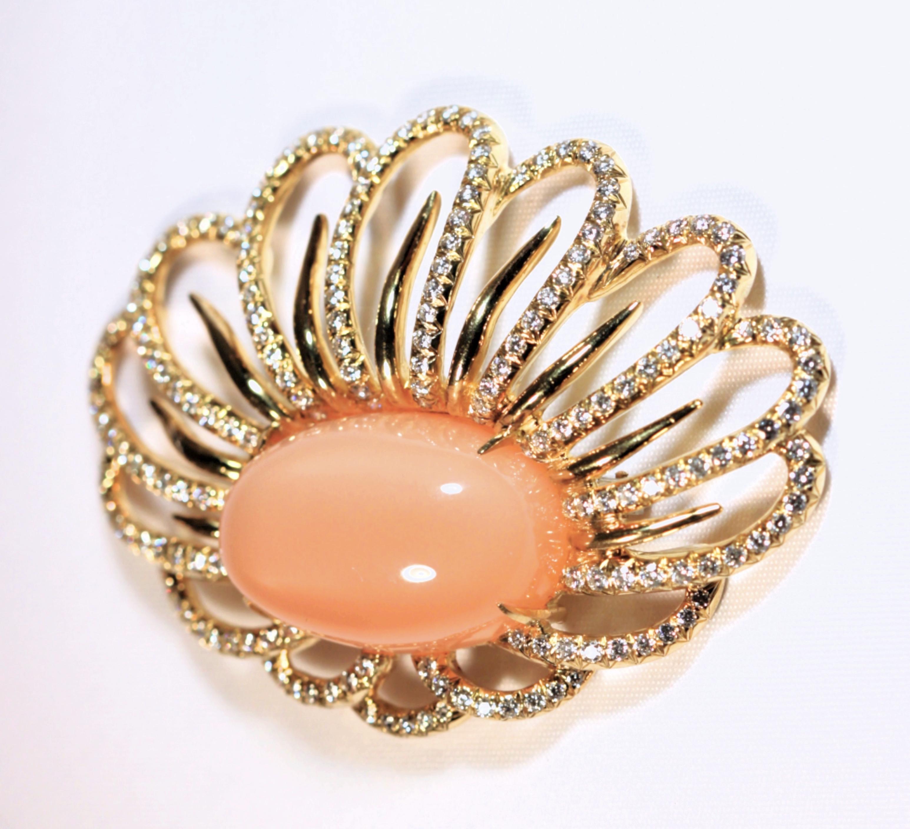 Oval Cut Henry Dunay Diamond Yellow Gold Floral Brooch For Sale