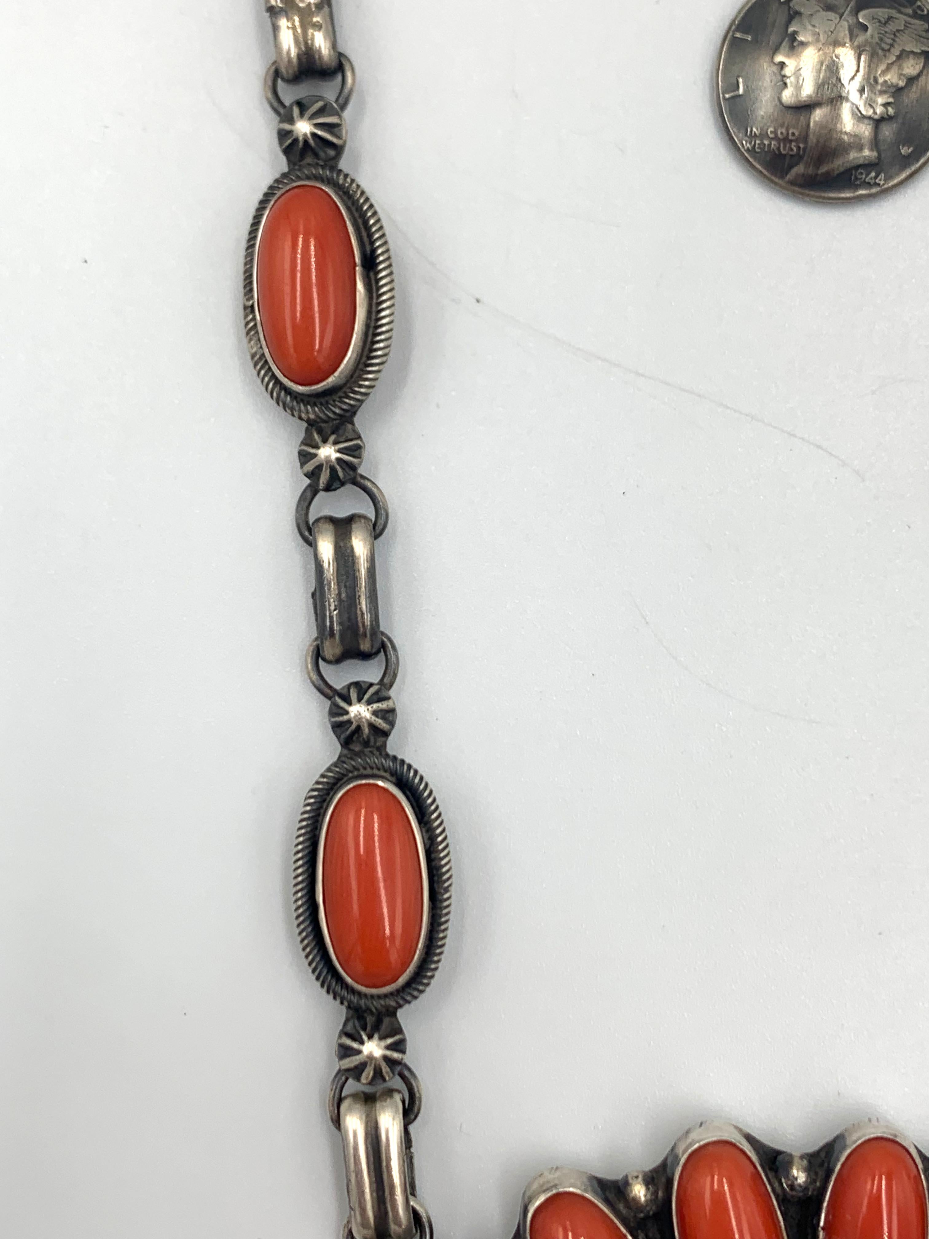 Coral & Morgan Dollar Necklace with Coral & Mercury Dime Earrings For Sale 2