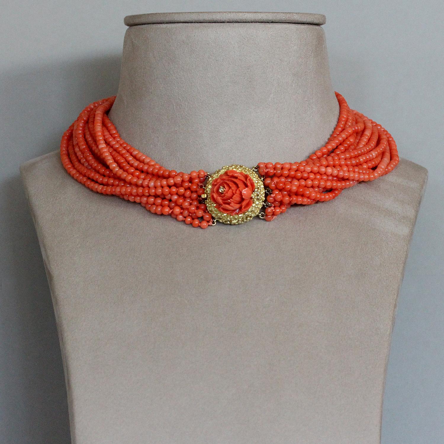 multi strand coral bead necklace