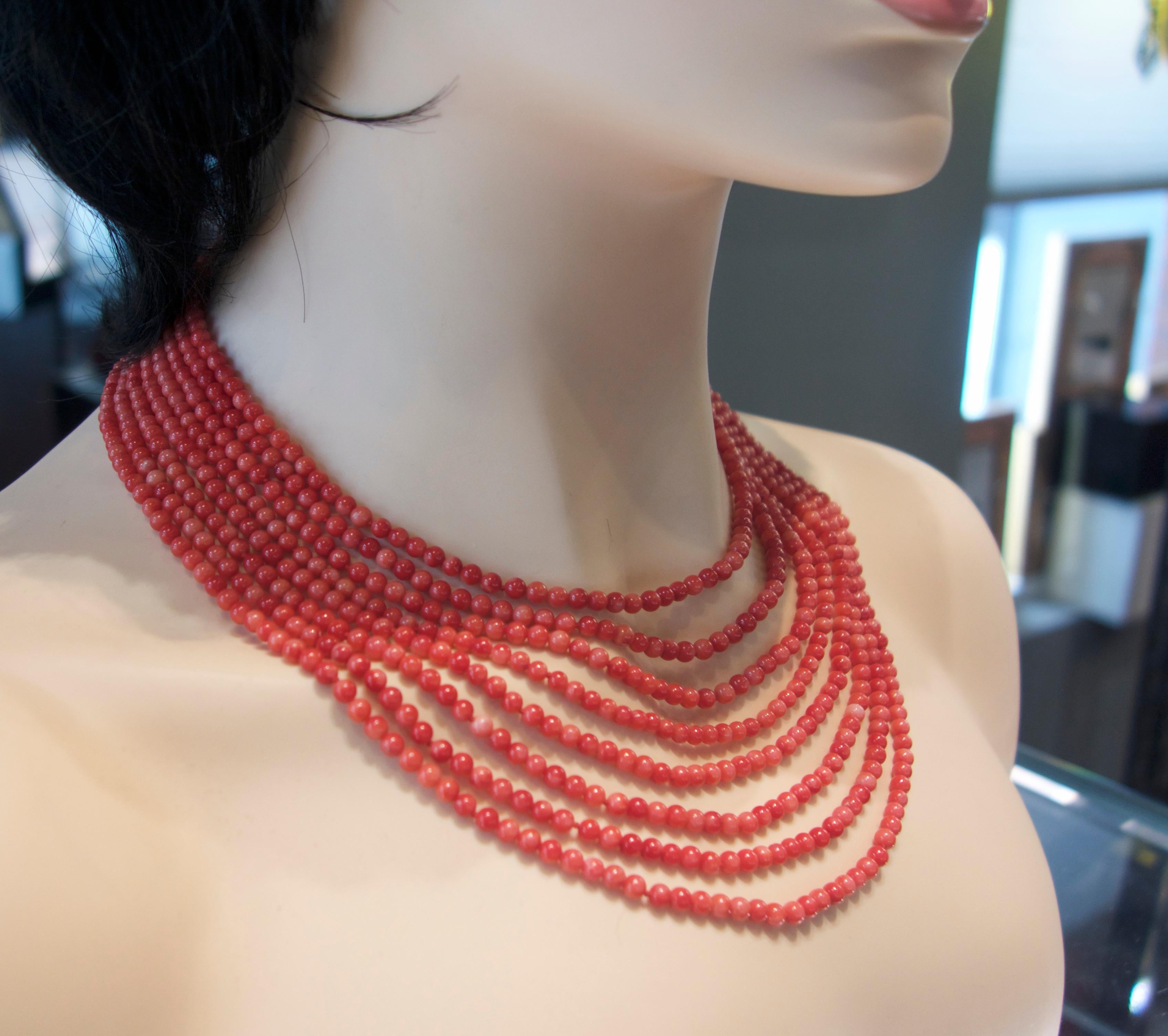 Coral Multi Strand Necklace In Excellent Condition In Aspen, CO