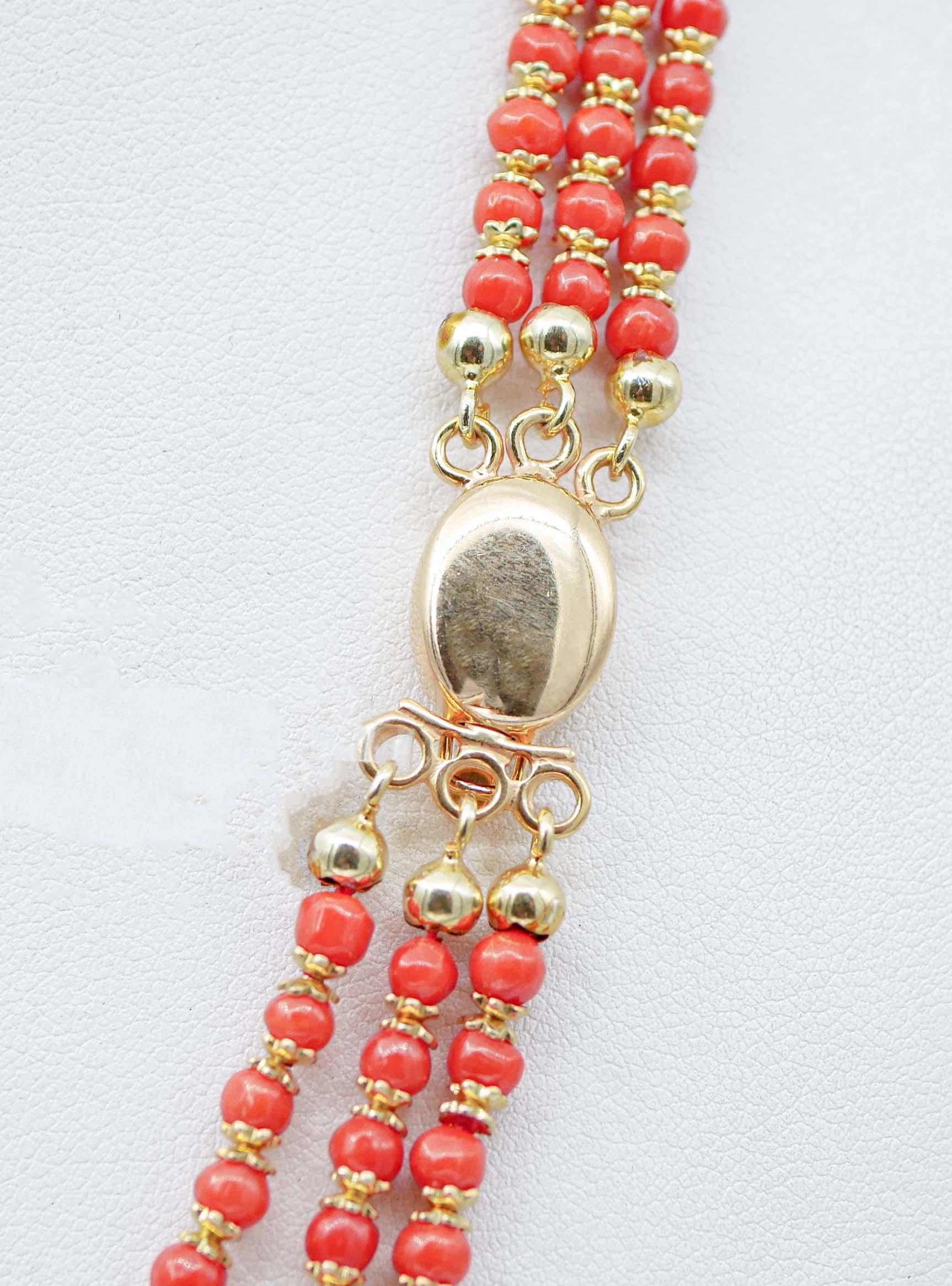 Round Cut Coral, Multi-Strands Necklace