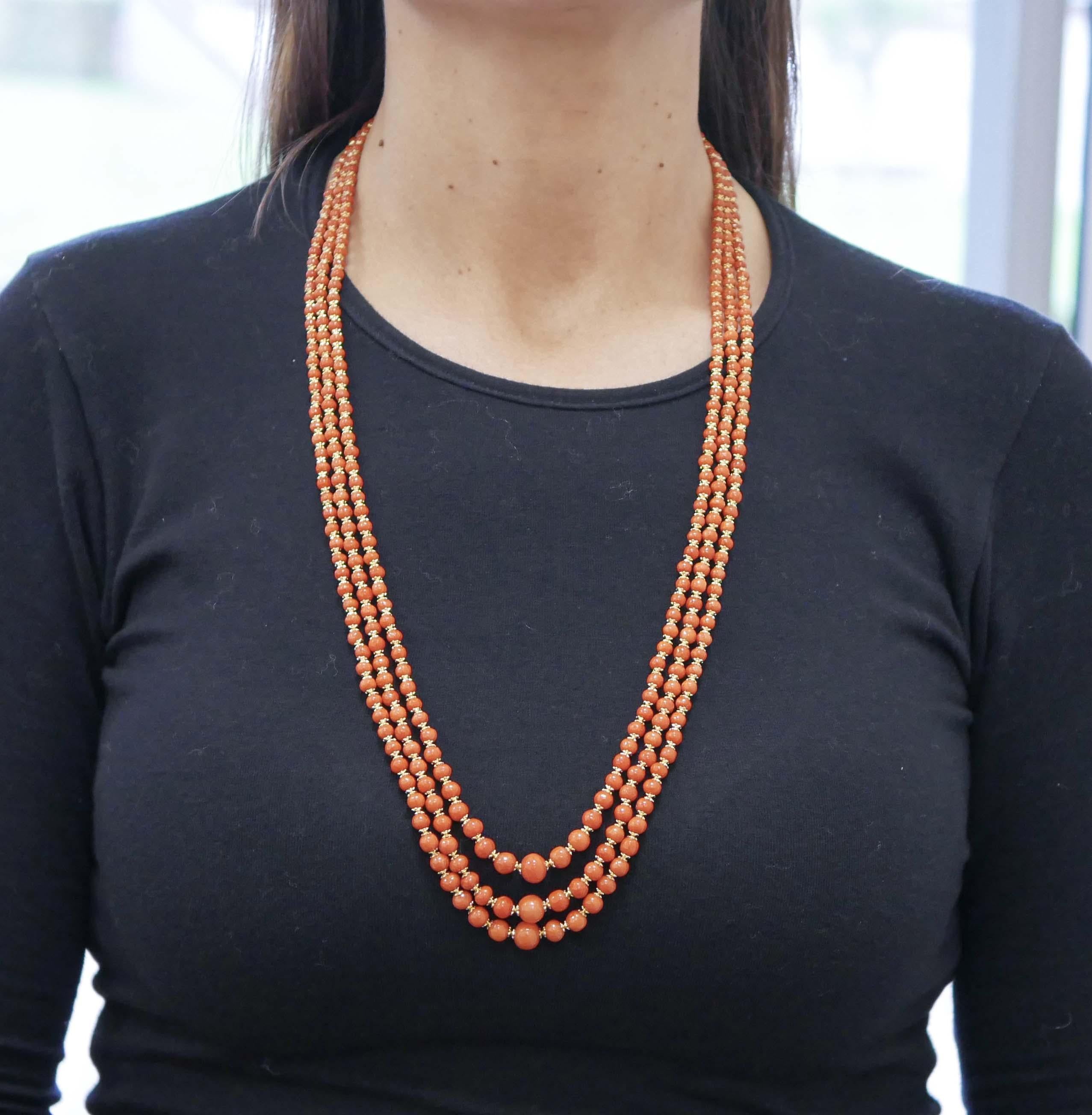 Round Cut Coral, Multi-Strands Necklace