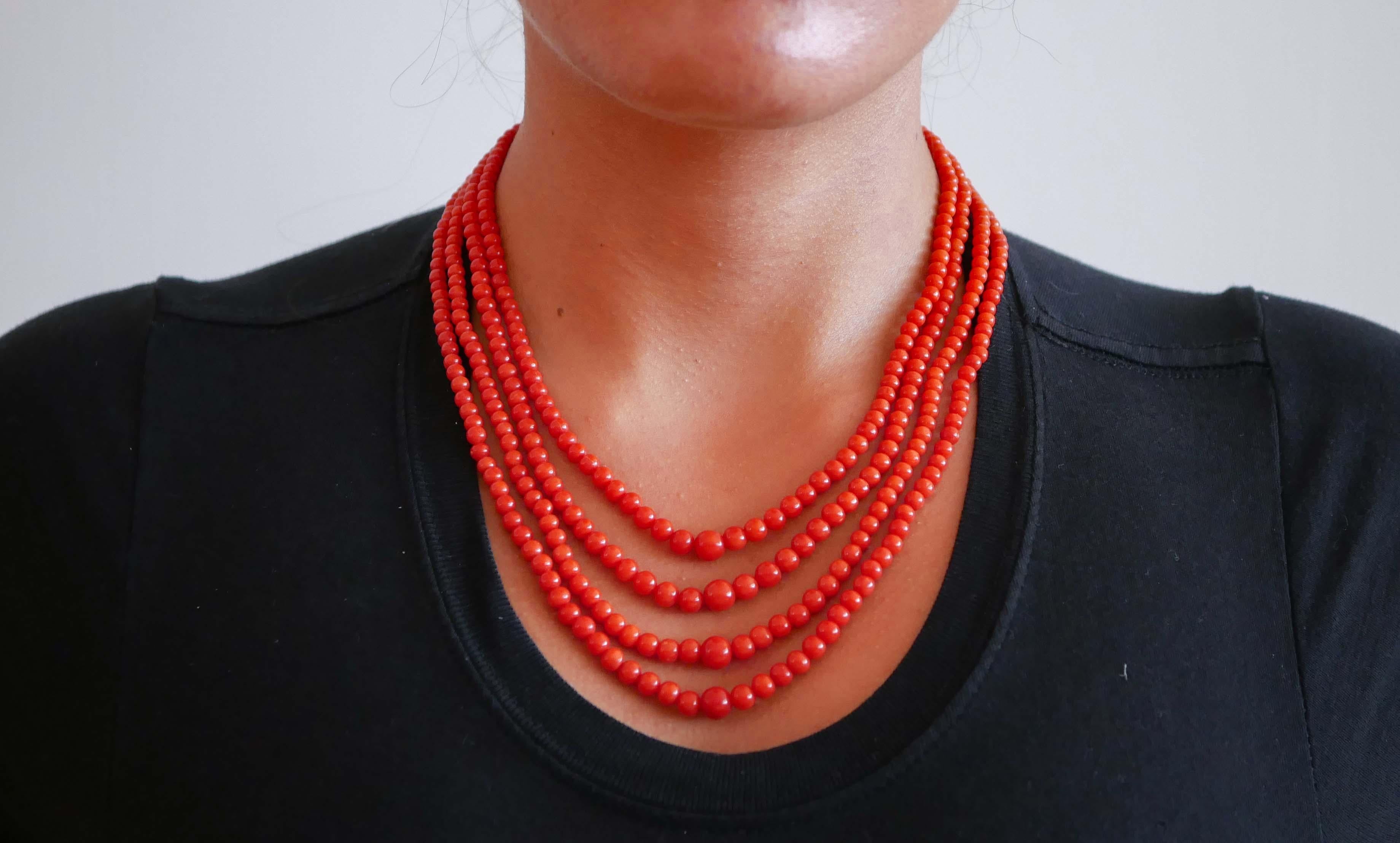 Retro Coral, Multi-Strands Necklace. For Sale